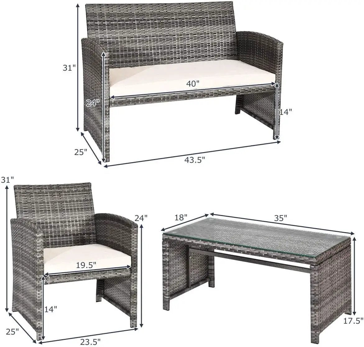 4 Piece Wicker Patio Conversation Set With Soft Cushions from PriceLows™