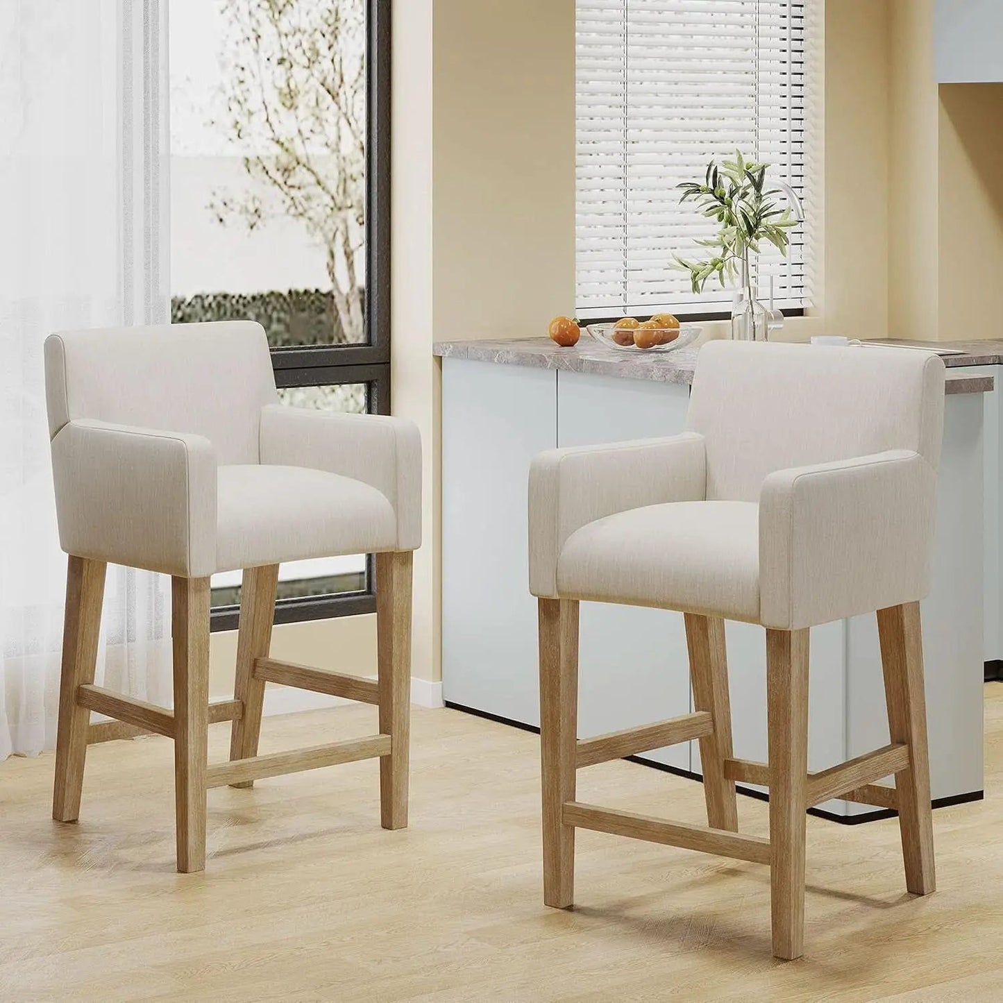 Armga Upholstered 26 Inch Counter Stools Beige Set Of 2 from PriceLows™