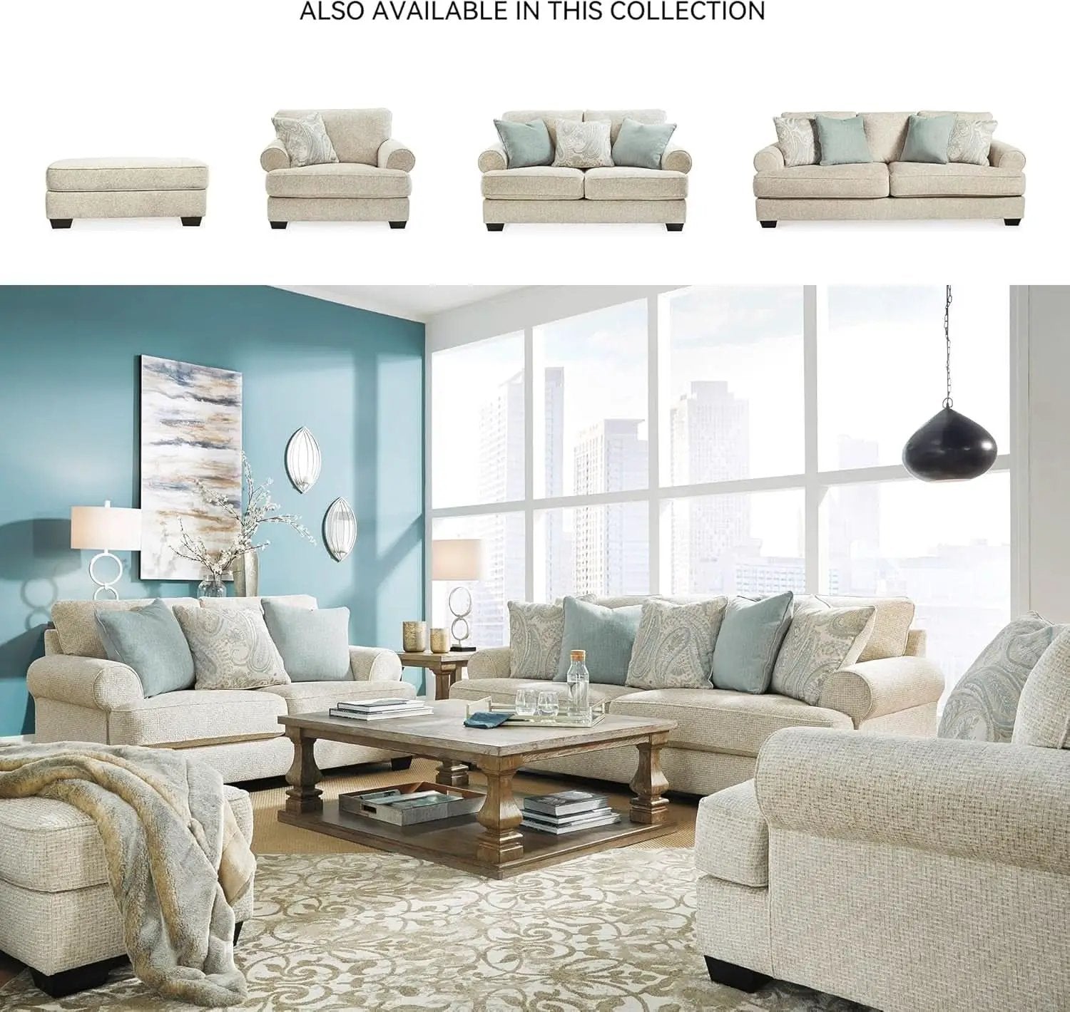 Beige Chenille Upholstered Ottoman With Cushioned Comfort from PriceLows™