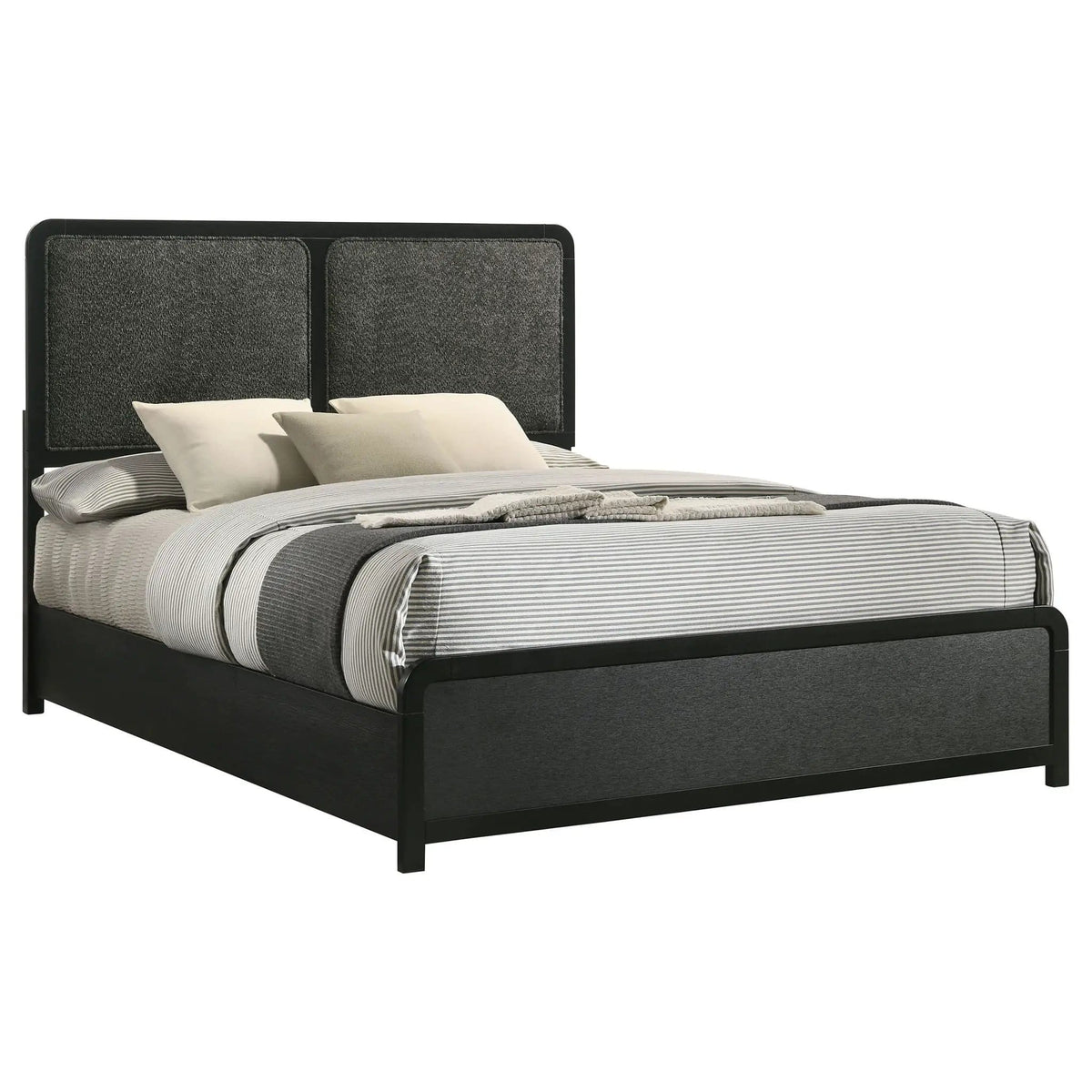 Cavelle 51-inch Upholstered Queen Panel Bed | 63.5 x 85 x 50.5 in | Engineered Wood & Chenille | Black