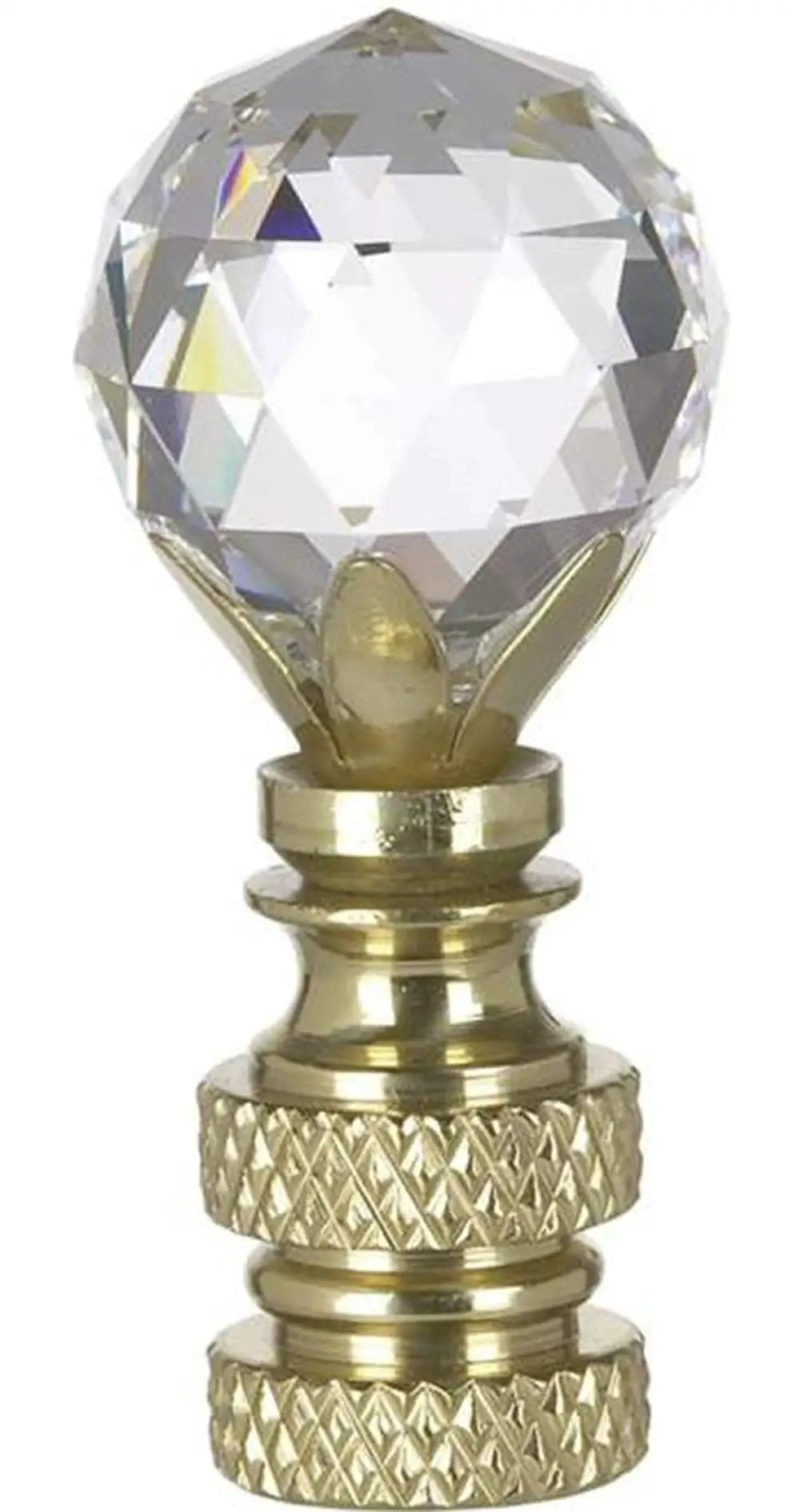Lamp Finial | Multi Faceted Crystal | Polished Brass | 2 Inch