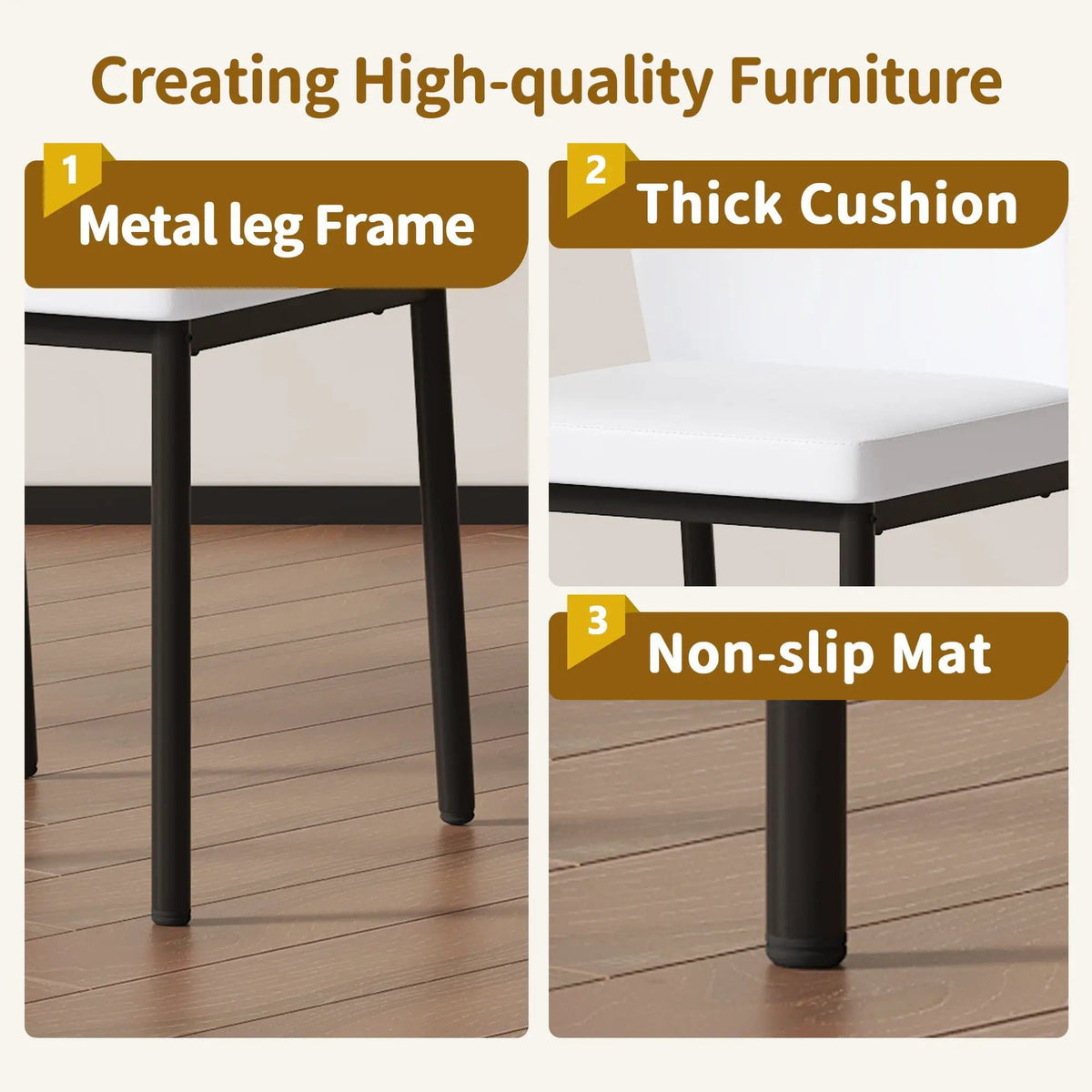 Ergonomic Simple Chair With Metal Leg Chair Set | 3 Pieces | Metal | Dining Room