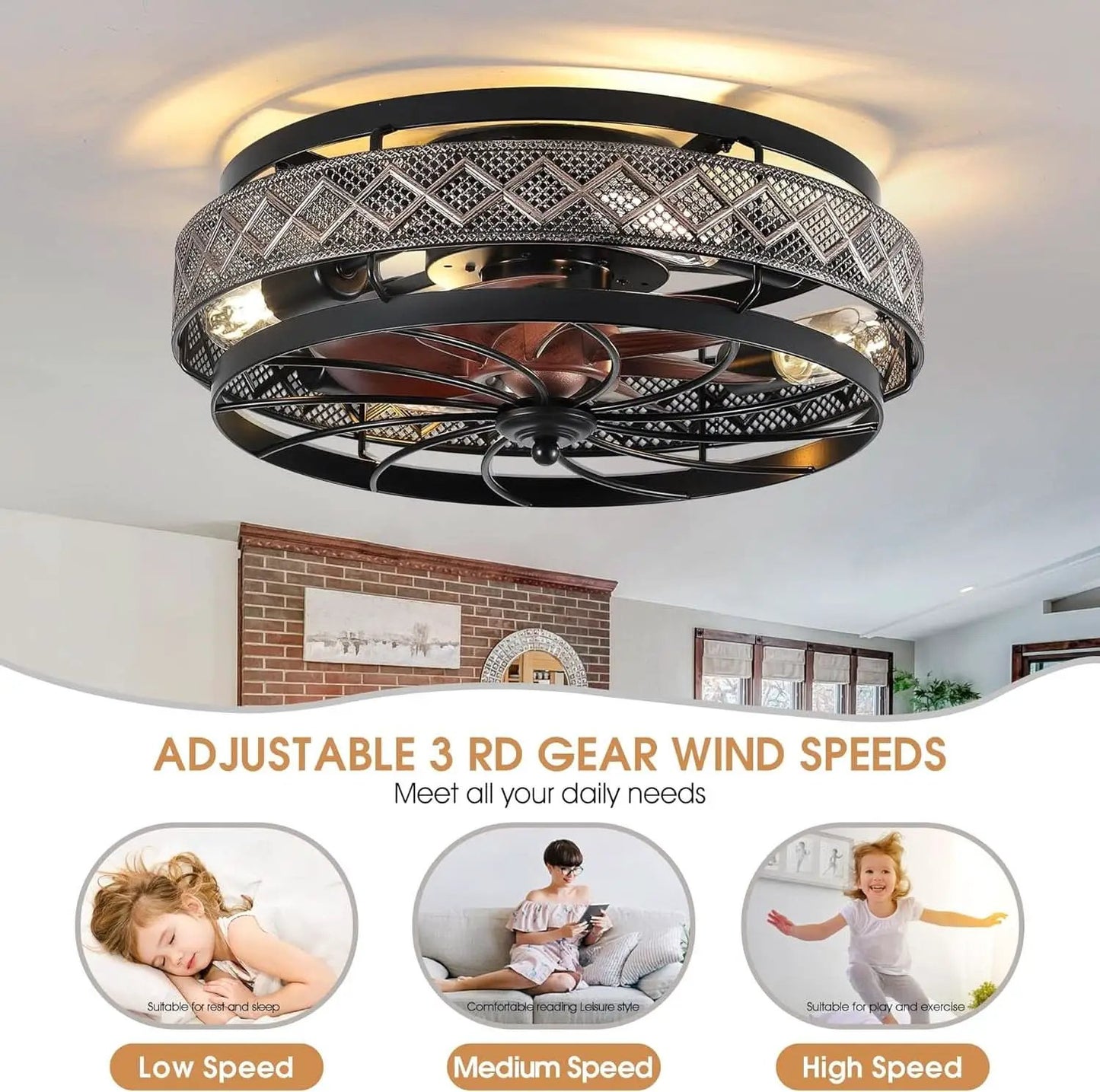 18 Inch Industrial Caged Ceiling Fan With Light Remote from PriceLows™