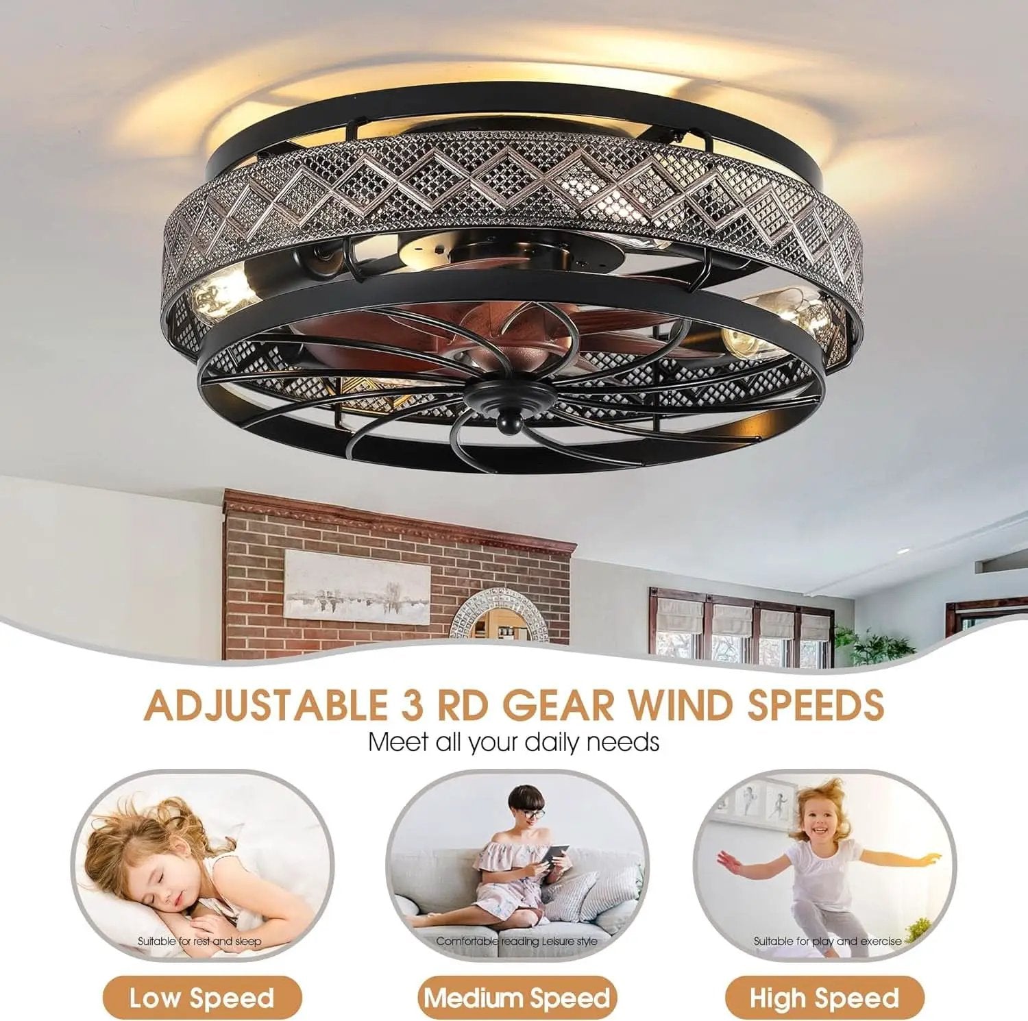 18 Inch Industrial Caged Ceiling Fan With Light Remote from PriceLows™