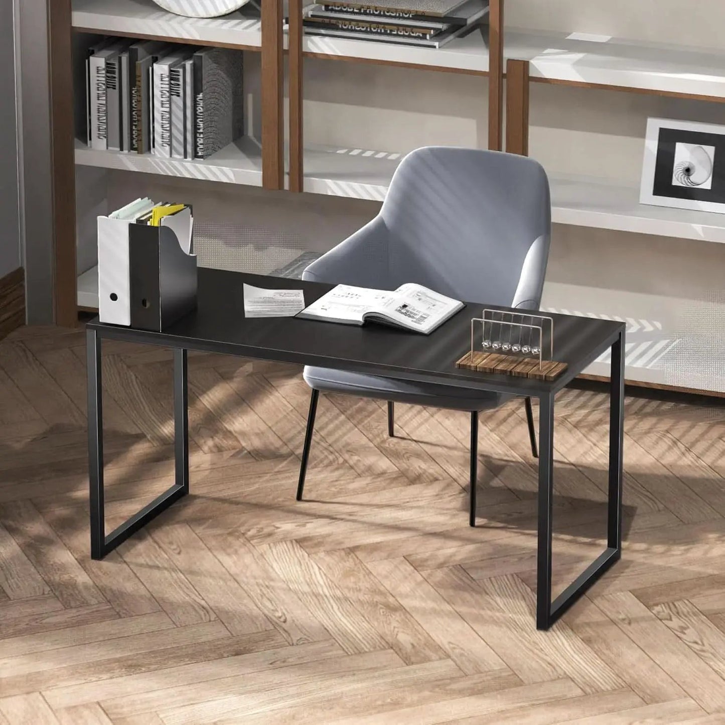 55 Inch Black Computer Desk Powder Coated Steel Frame from PriceLows™