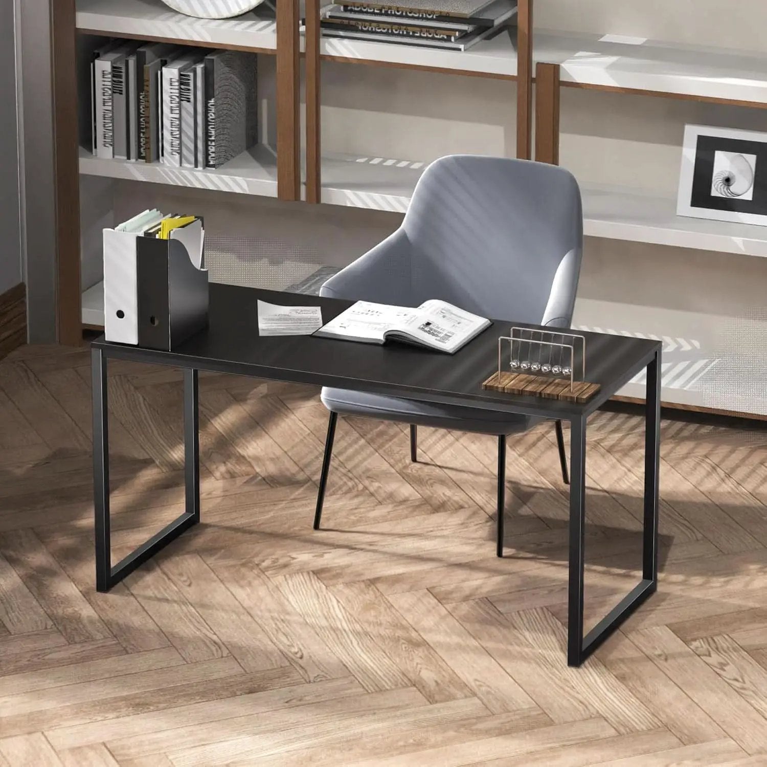 55 Inch Black Computer Desk Powder Coated Steel Frame from PriceLows™
