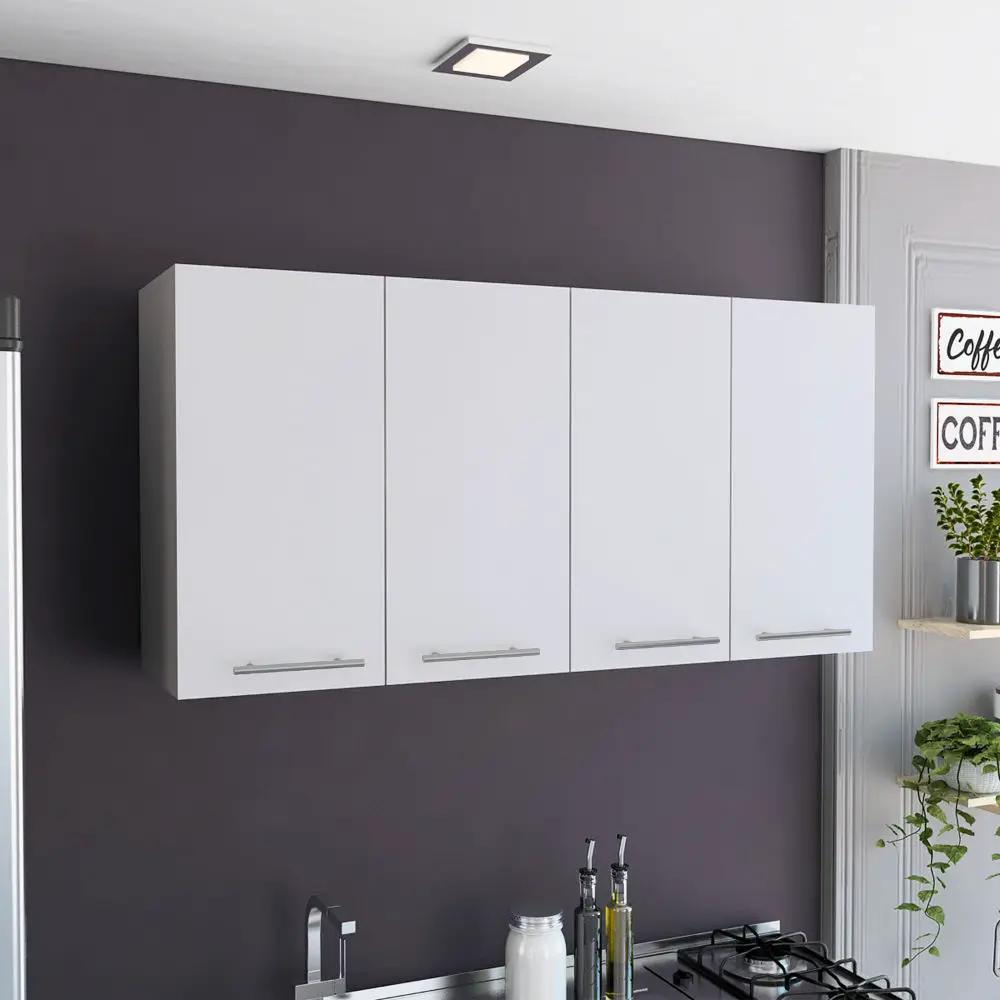 White Wall Cabinet | Four Doors | Two Interior Shelves | Plate And Glass Organizer