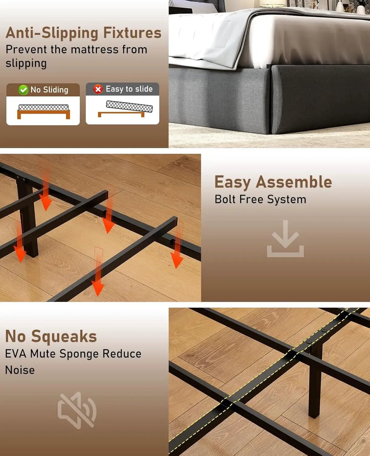 Queen Bed Frame With Storage Headboard LED Lighting from PriceLows™