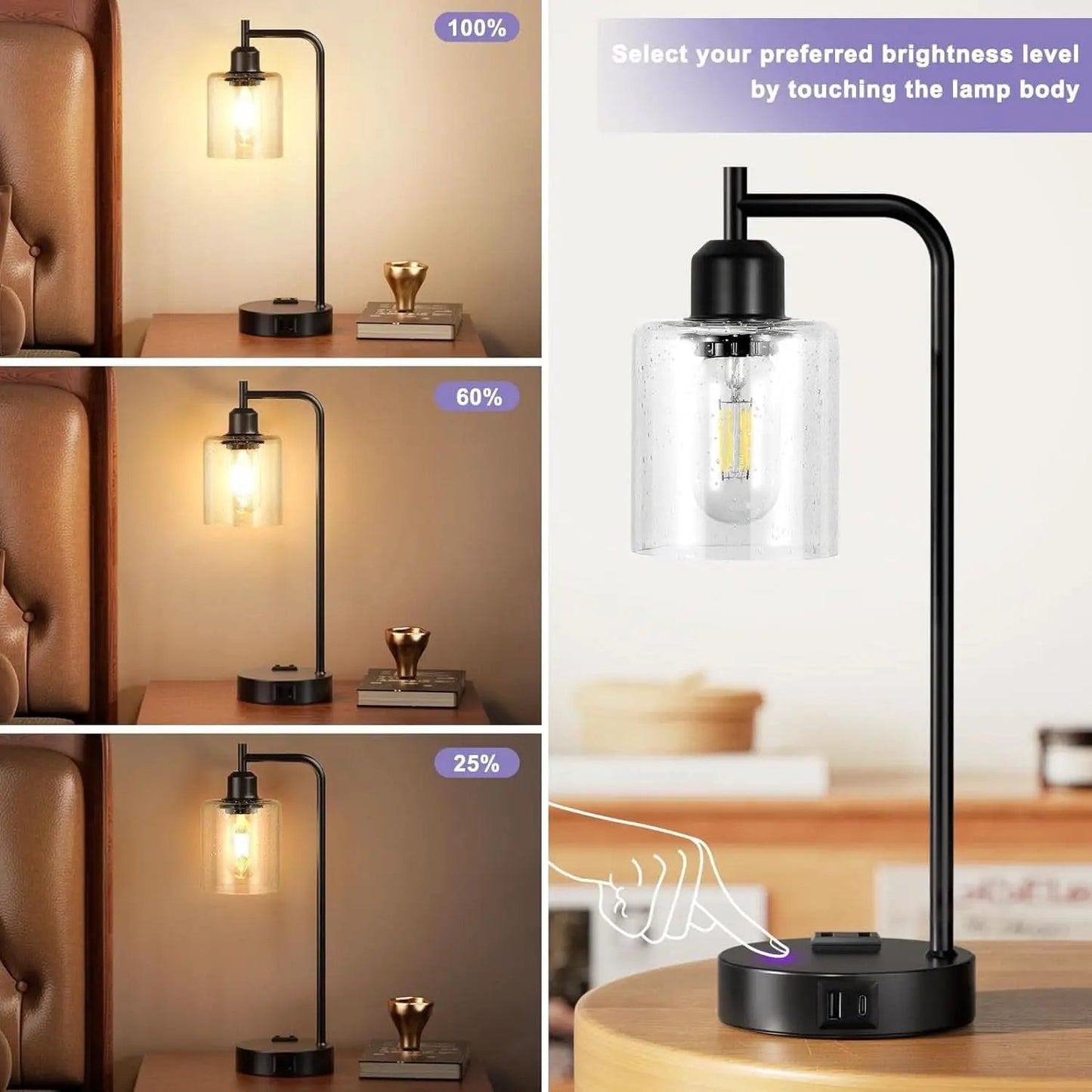 Industrial Touch Table Lamps 2 Pack Black 3 Way Dimming from PriceLows™