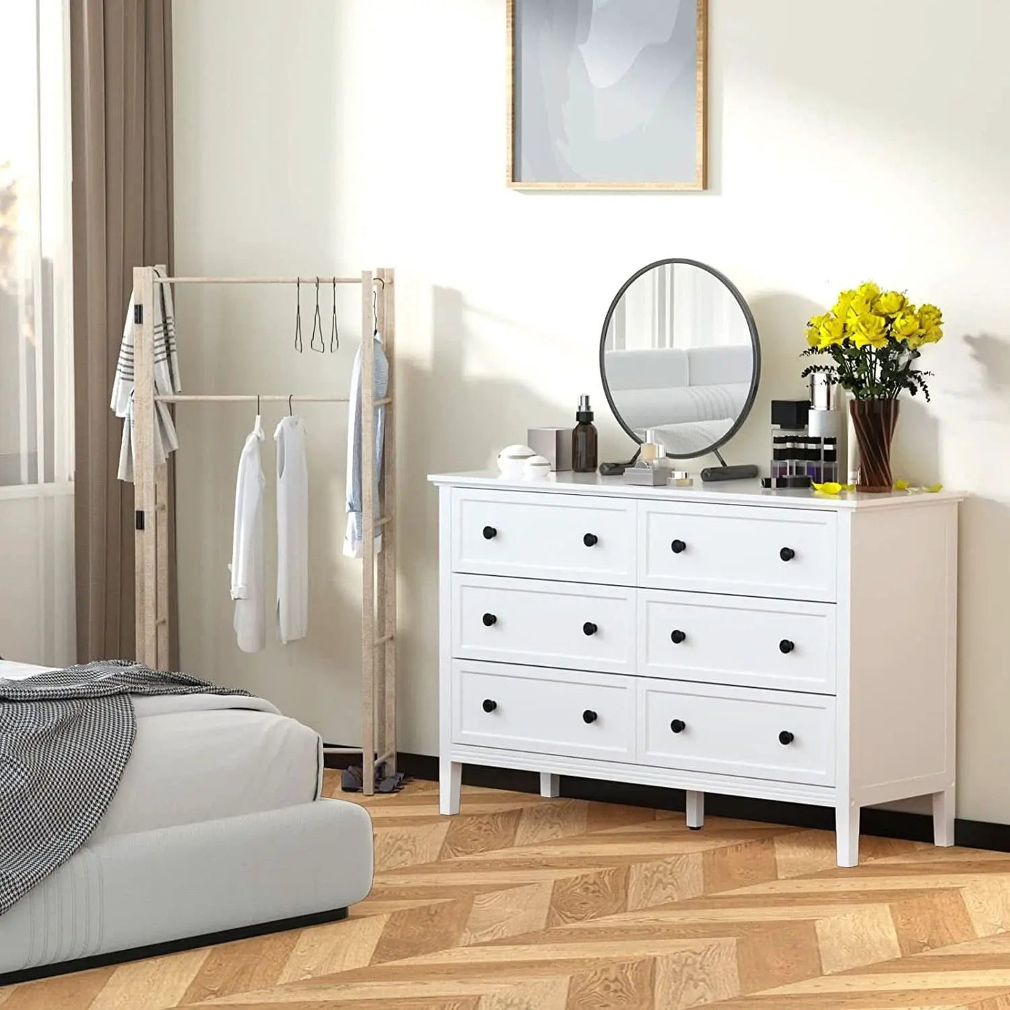 Modern White 6-Drawer Dresser With Metal Handles Bedroom from PriceLows™