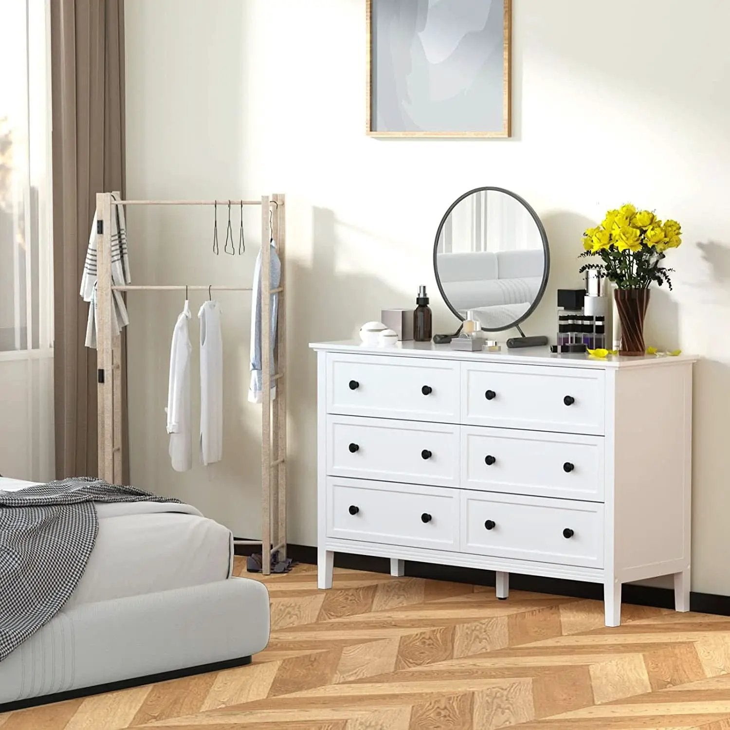 Modern White 6-Drawer Dresser With Metal Handles Bedroom from PriceLows™