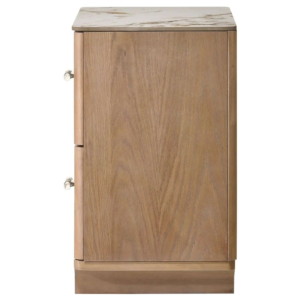 Leanne 2-drawer Sinter Stone Top Nightstand | 23.75 x 16.5 x 26.75 in | Solid Wood & Metal | Light Oak