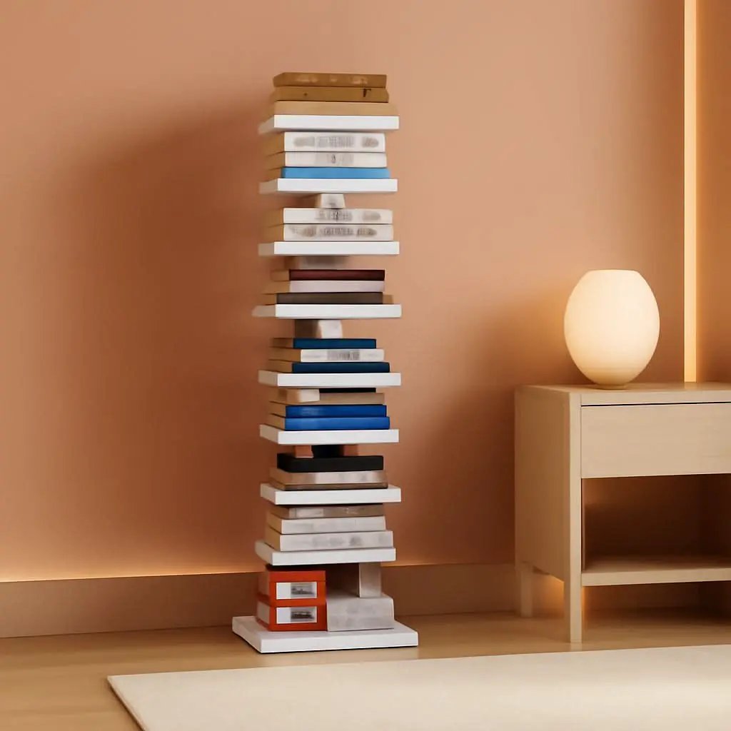 Vertical Bookshelf 8 Tier White Bookcase Living Room from PriceLows™