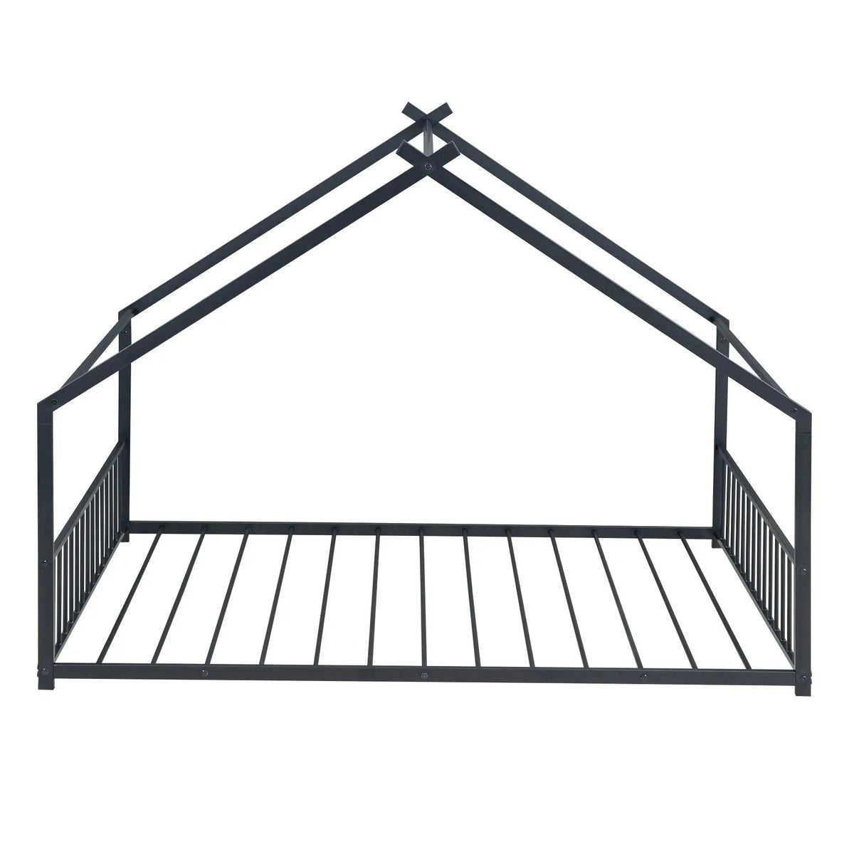 Metal House Bed | Roof Design | Semi-Enclosed Play Space | Contemporary Neutral Finish