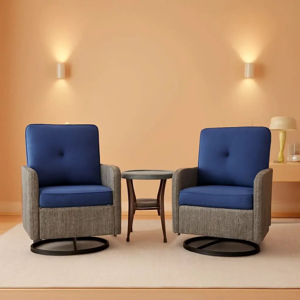 Outdoor Natural Wicker Swivel Patio Chairs Set With Glass Top Side Table from PriceLows™