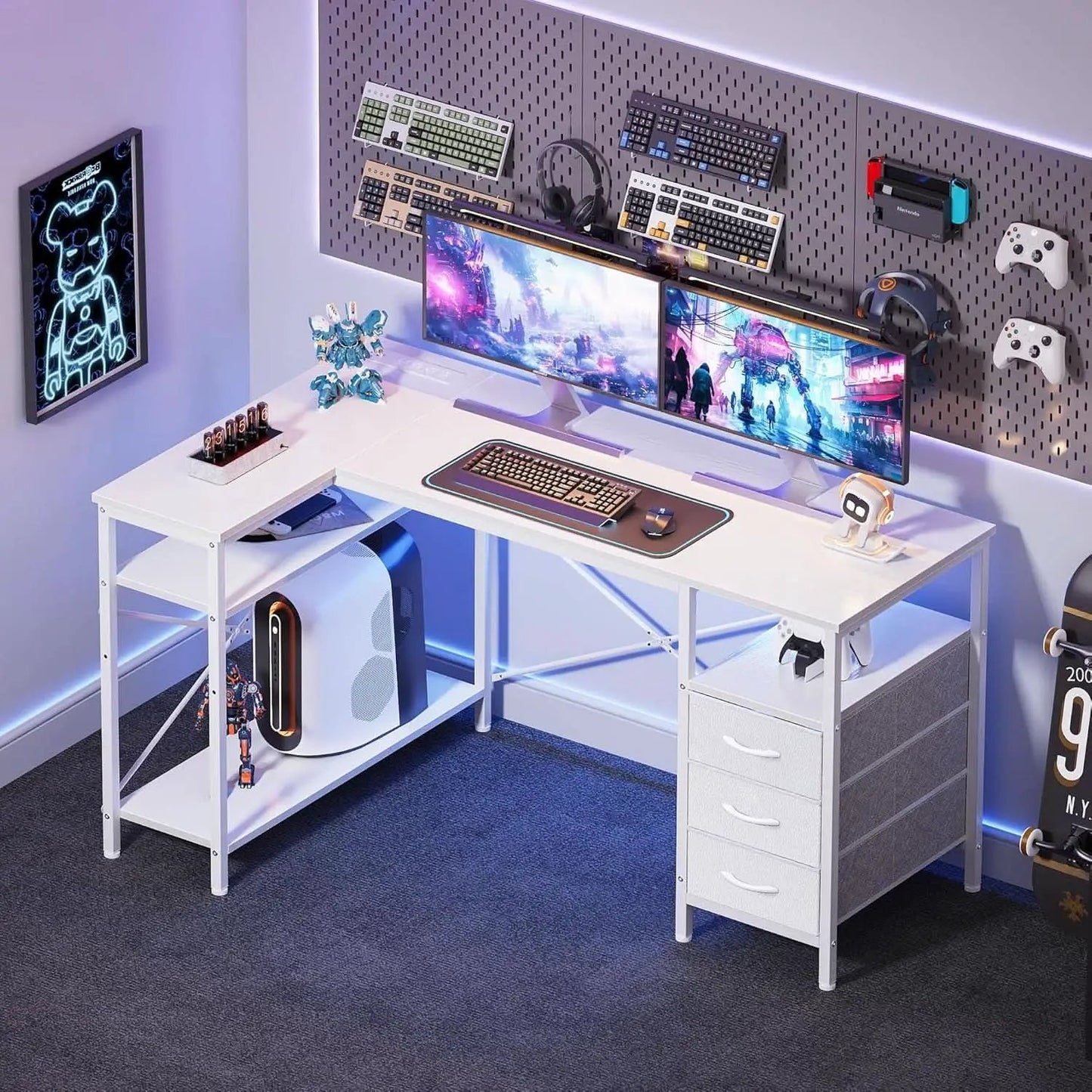 47 Inch L Shaped Desk With Power Outlets For Home Office from PriceLows™