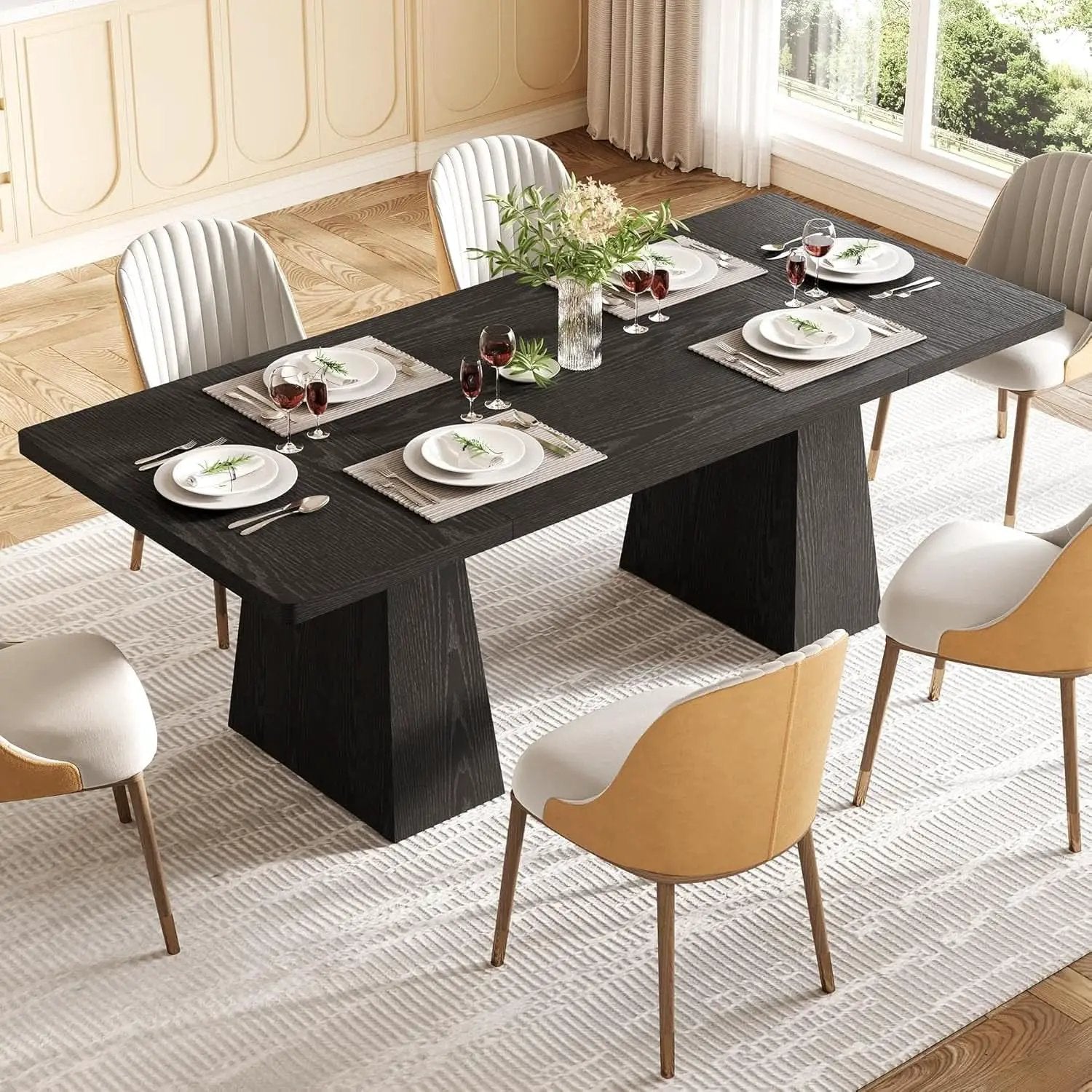 Wooden Dining Table for 6 with Heavy Duty Legs Black from PriceLows™