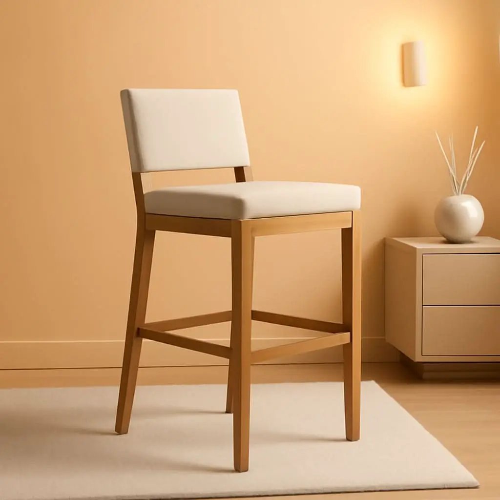 Bar Stool With Back Upholstered In Natural Flax Fabric from PriceLows™
