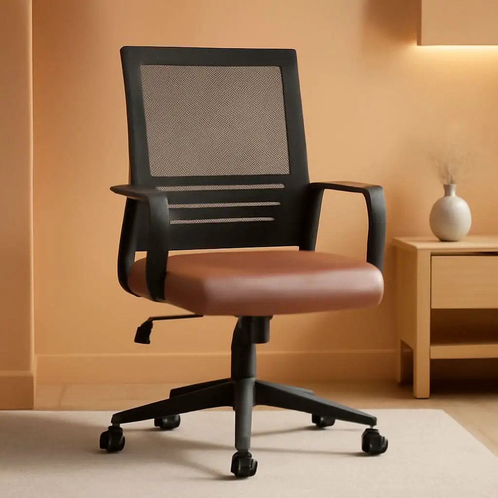 Ergonomic Leather Mesh Office Chair Lumbar Support Brown from PriceLows™
