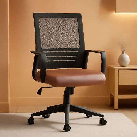 Ergonomic Leather Mesh Office Chair Lumbar Support Brown from PriceLows™