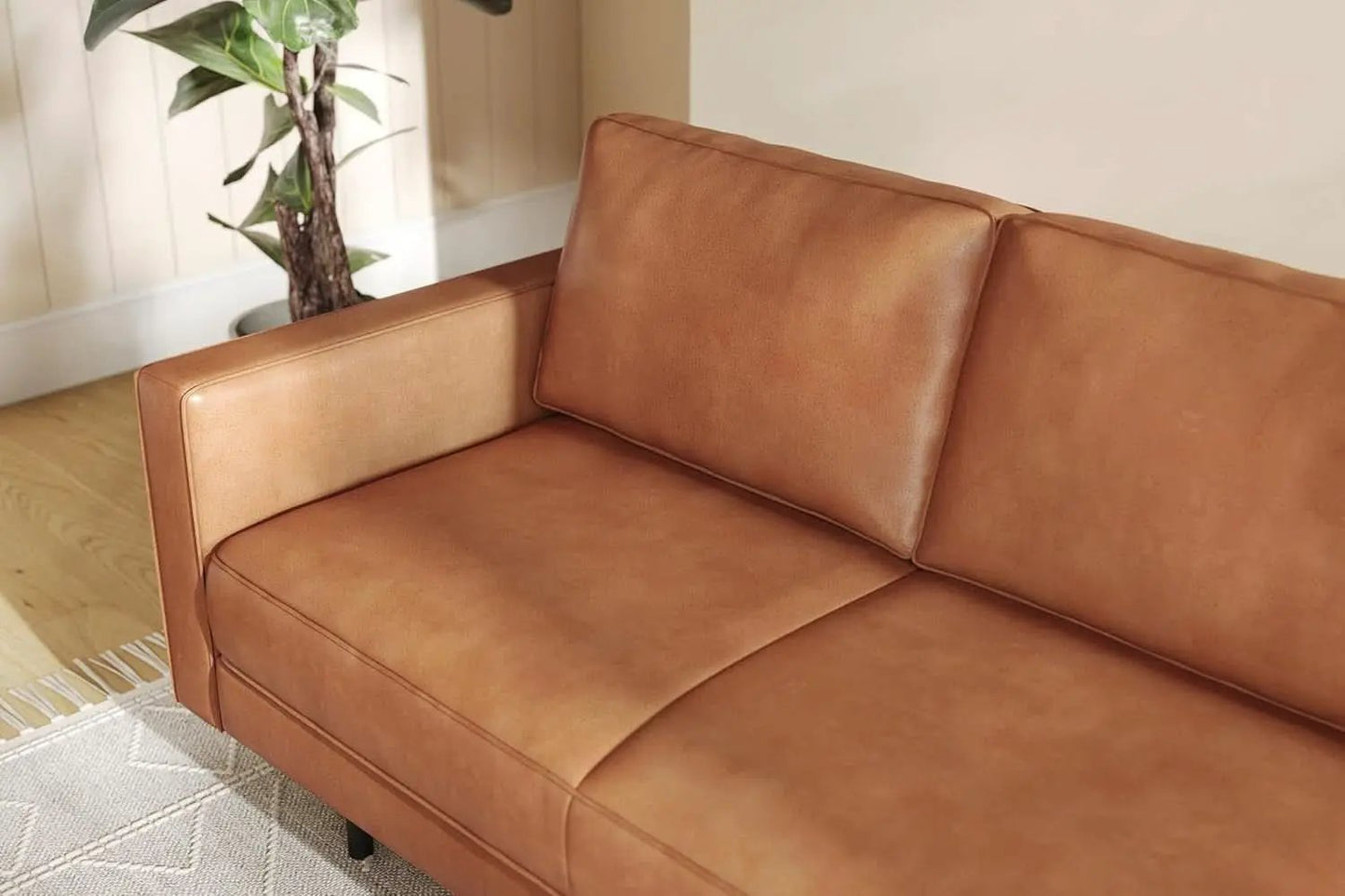 Leather Sofa 90 Inch Cognac Tan Brown Italian Nappa from PriceLows™