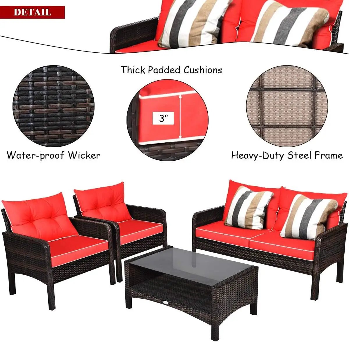 4 Piece Outdoor Wicker Patio Furniture Set with Cushions from PriceLows™