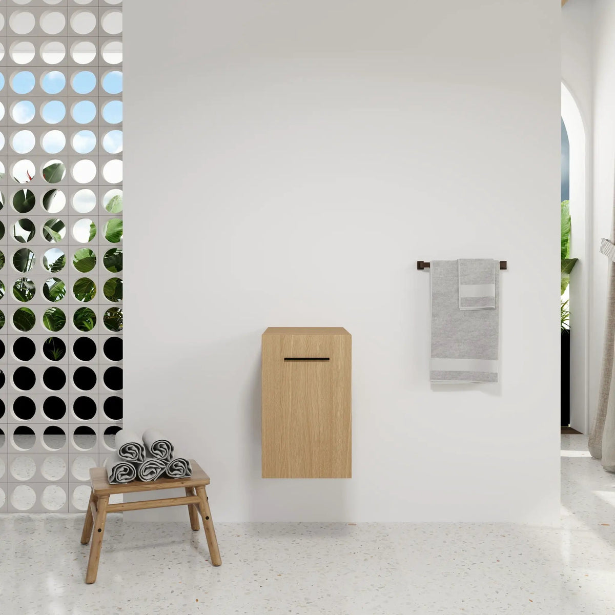 Floating Bathroom Vanity | Single Door | Plywood | Light Oak