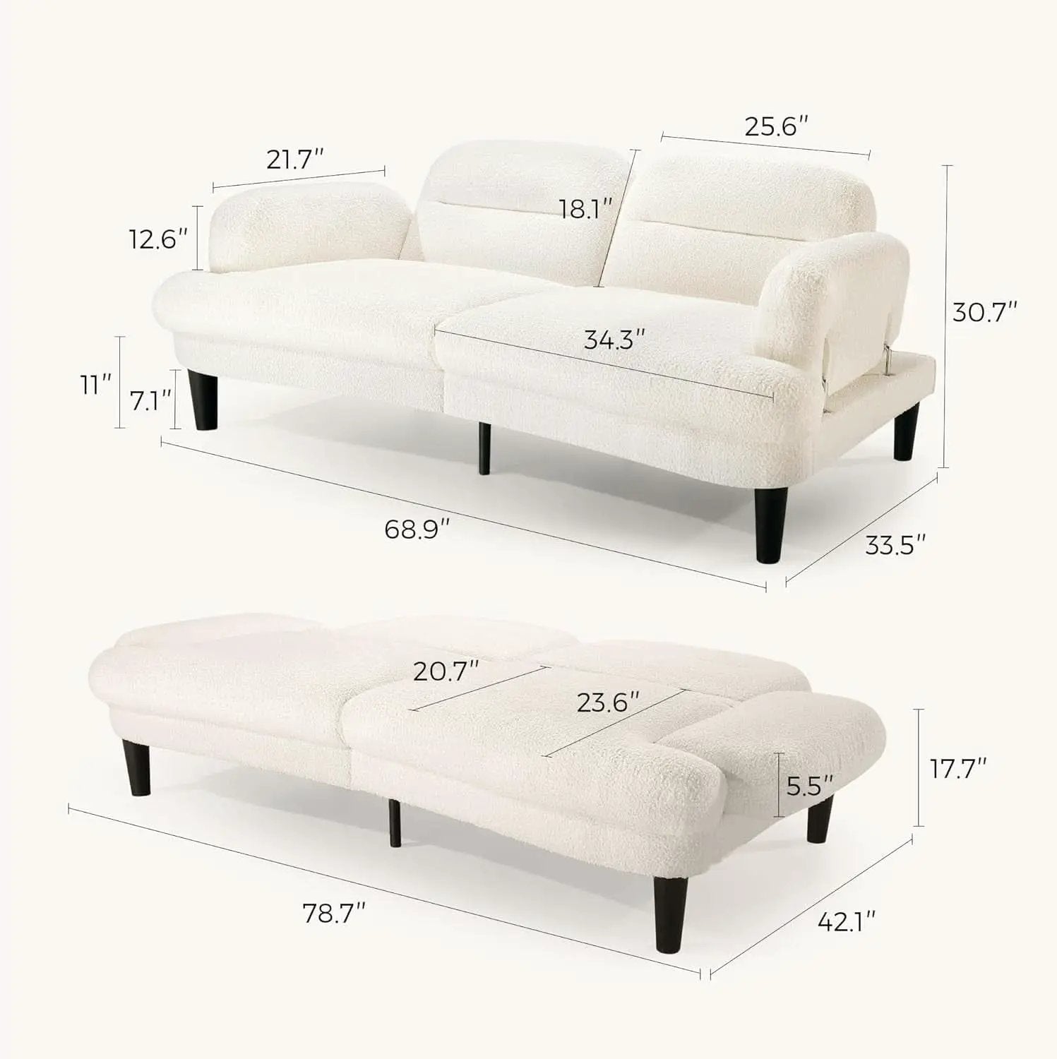 Beige Seventy Nine Inches Futon Sofa Bed Convertible from PriceLows™