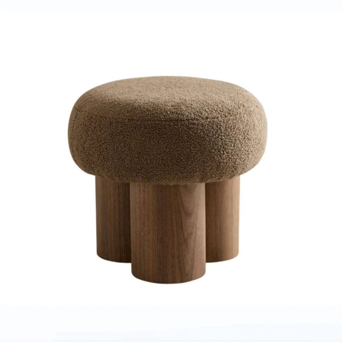 Mushroom Stool With Cushion | Greige Cushion | Wooden Barrel Base | 15.75 Inch Height