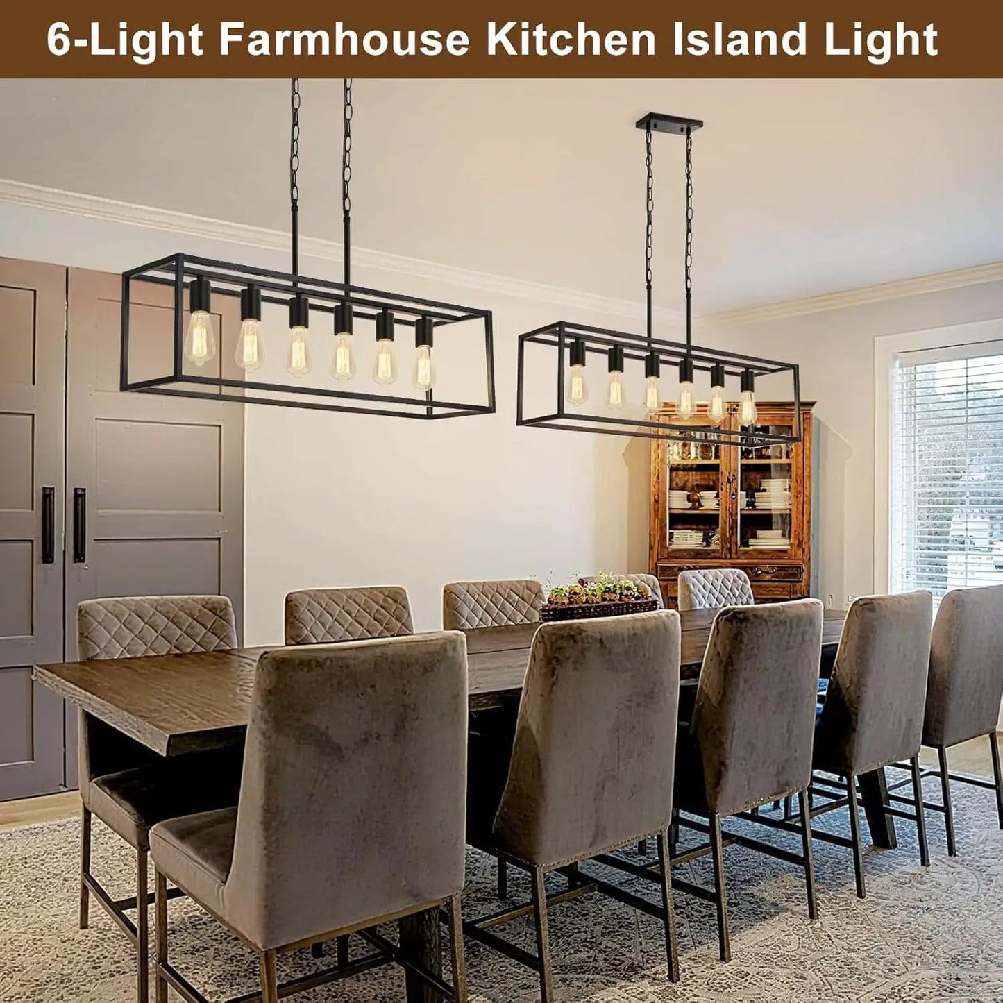 Six Light Black Linear Chandelier With Adjustable Height from PriceLows™