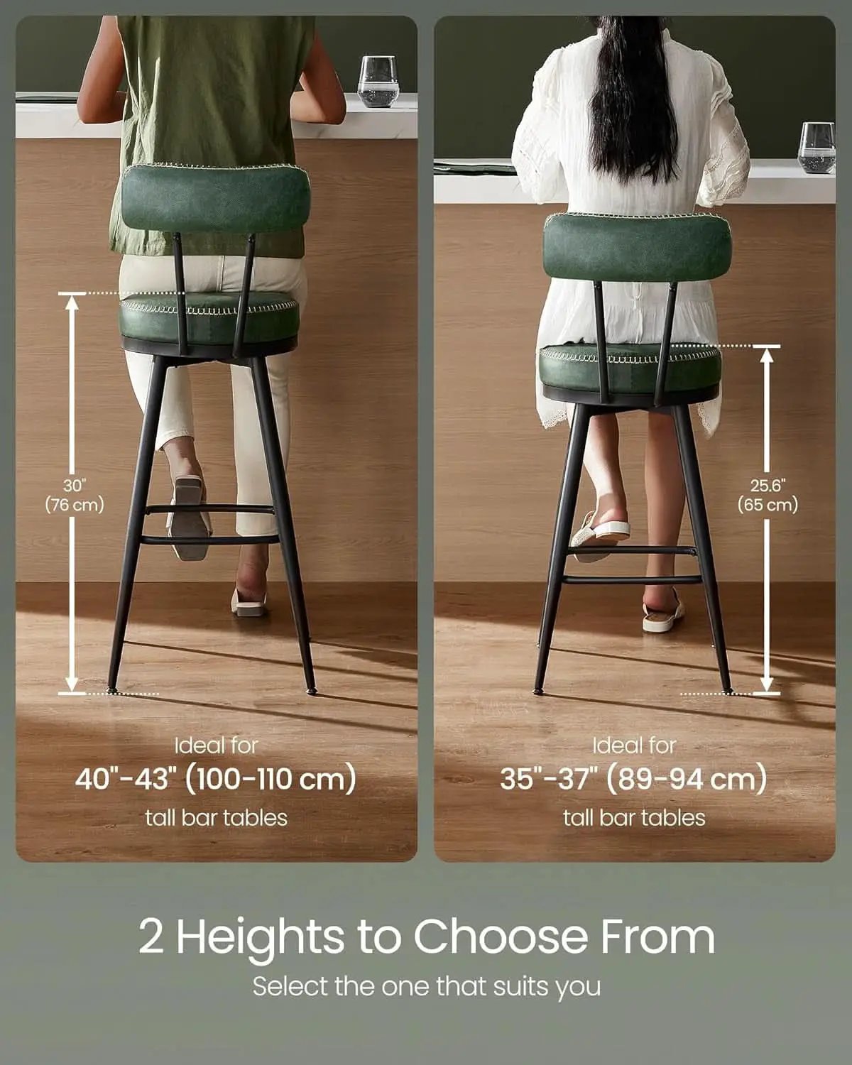 Forest Green 30 Inch Bar Stools Set Of 2 For Kitchen from PriceLows™