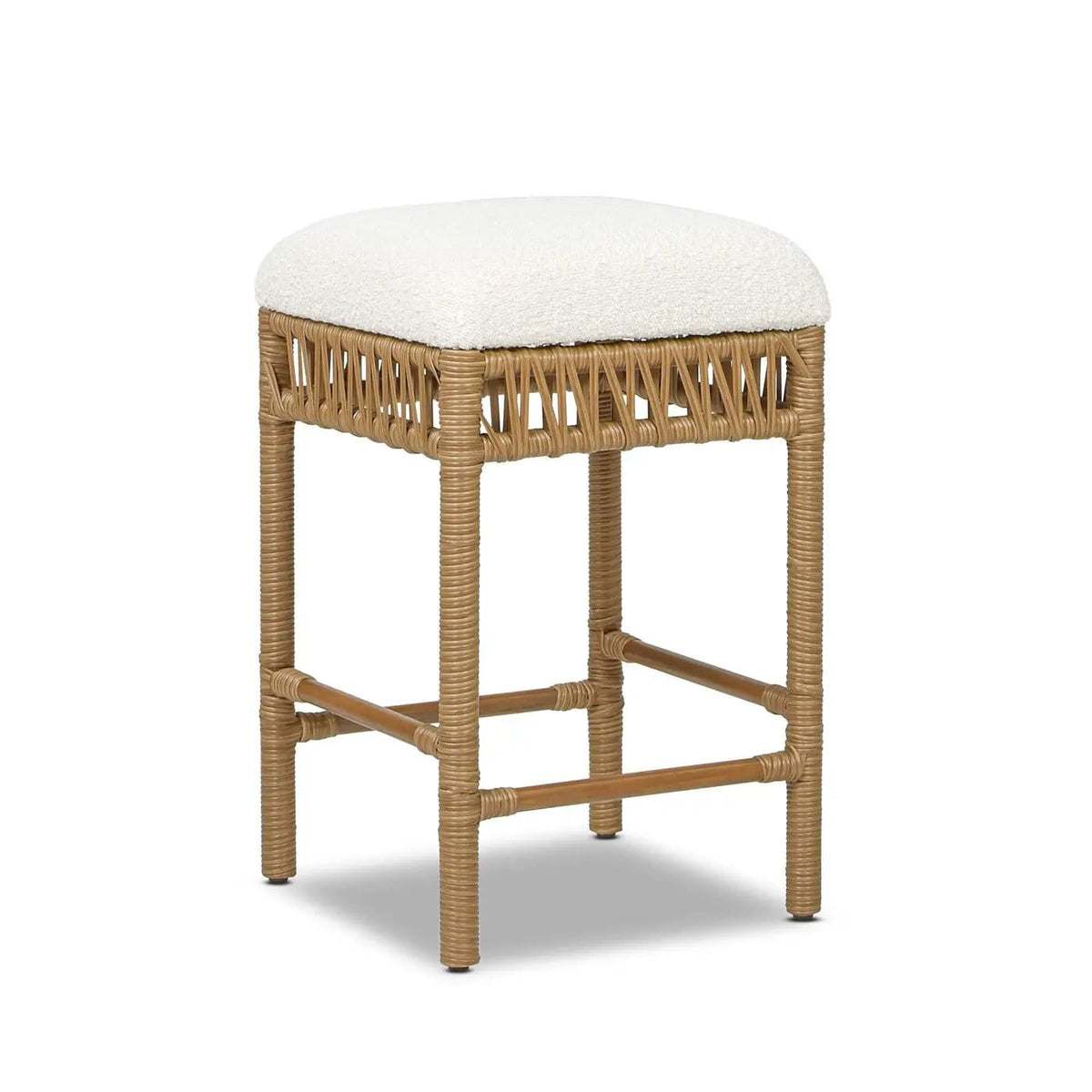 Lucia Backless Upholstered Counter Stool With Frame Counter Height (24"-27") | 15.5 x 15.5 x 25.5 in | Boucle & Rattan | Ivory White