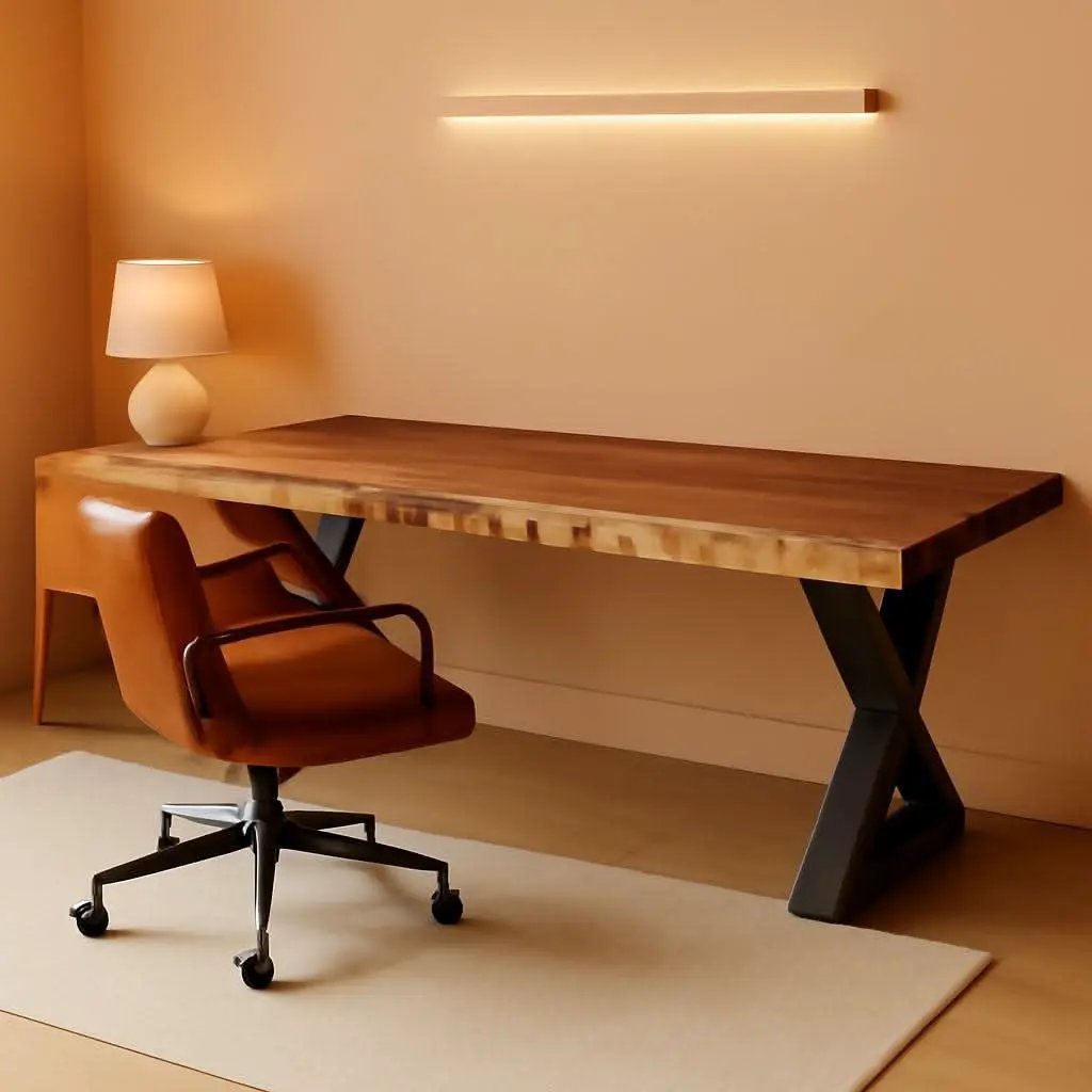 Solid Wood Desk Fifty Five Inch Wide Matte Brown Rustic Aged Oak from PriceLows™