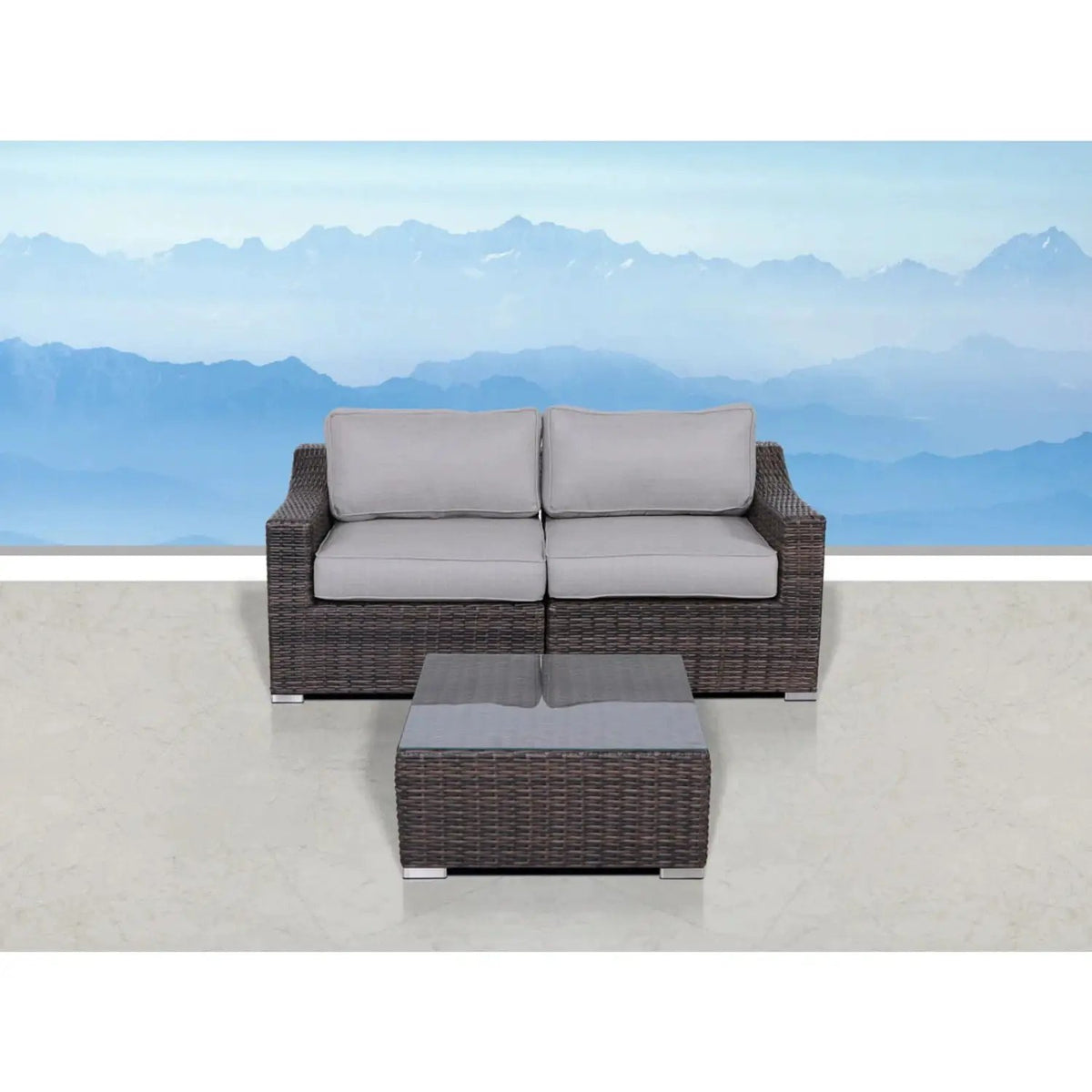Outdoor Wicker Conversation Set | All-Weather Resin | Tempered Glass Table | 5 Inch Cushions