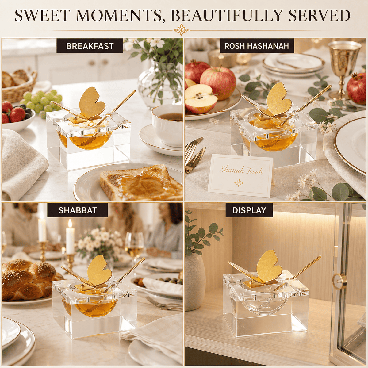 Butterfly Honey Dish with Gold Spoon Clear Glass Sweet Dessert Bowl | Glass | Serveware | Entertaining