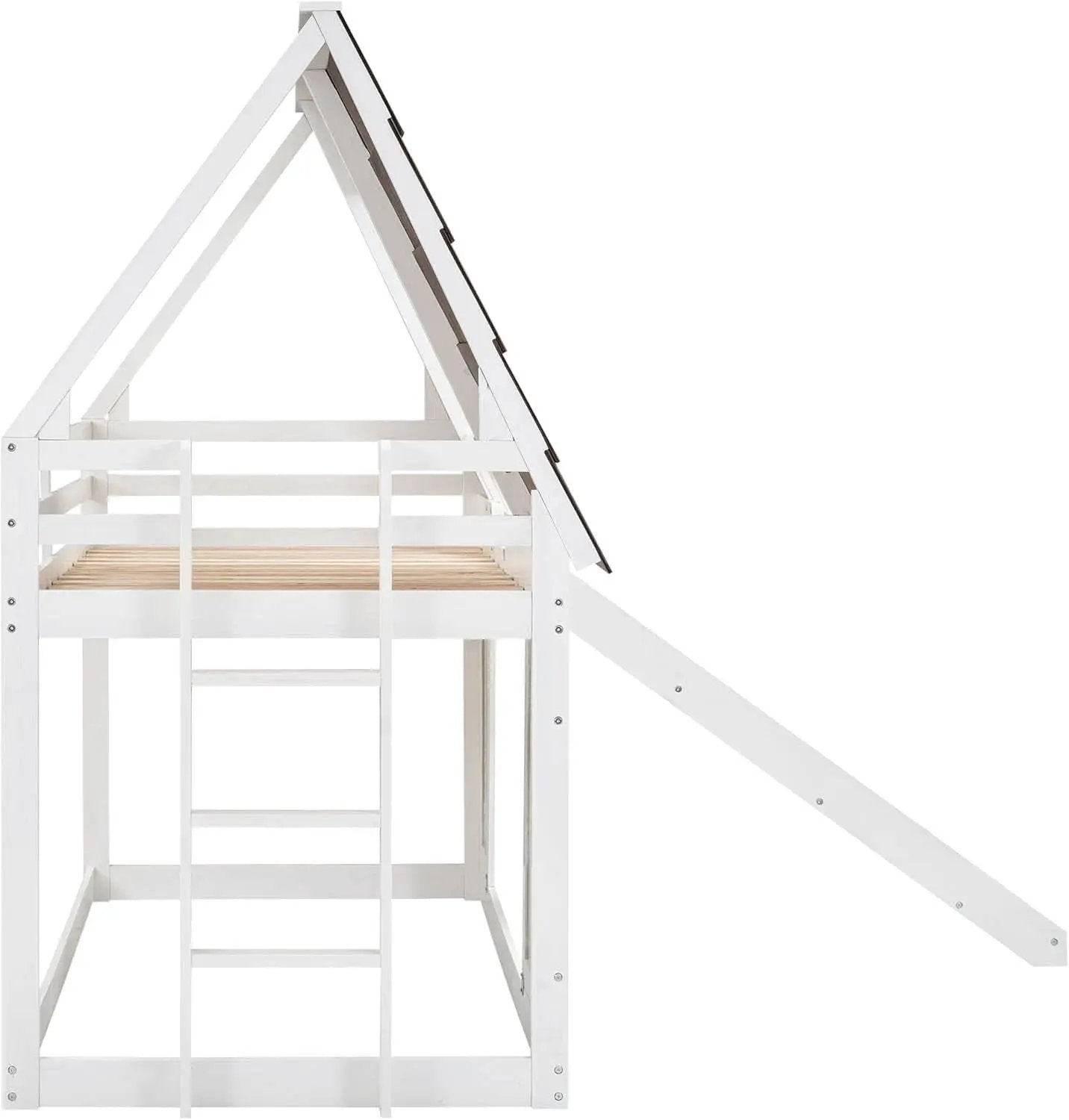 Twin Over Twin House Bunk Bed Frame White Brown With Roof from PriceLows™