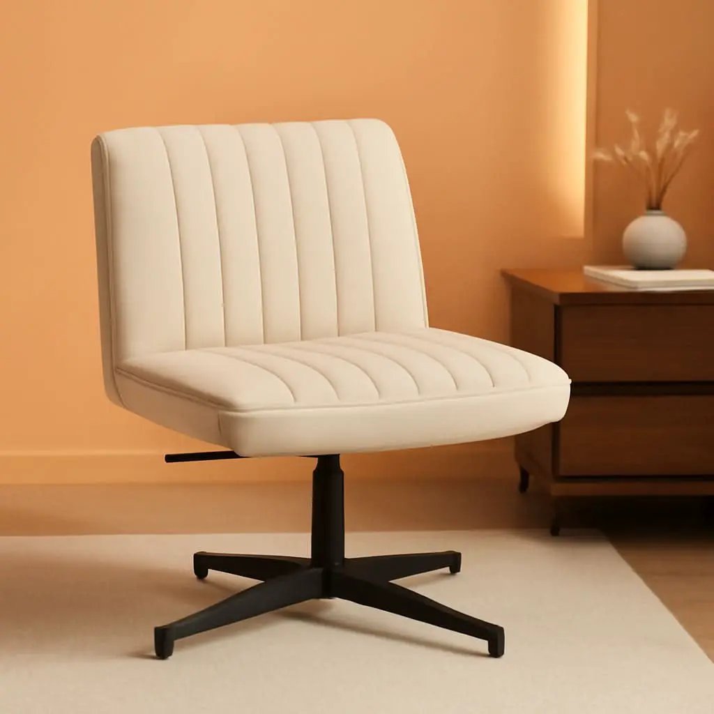 Criss Cross Armless Office Chair Beige Height Adjustable from PriceLows™