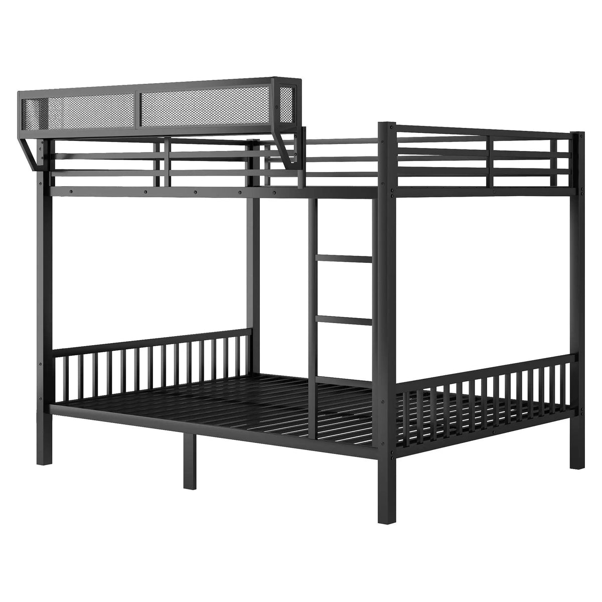 Queen Over Queen Bunk Bed | Durable Steel Frame | Storage Shelf | Black