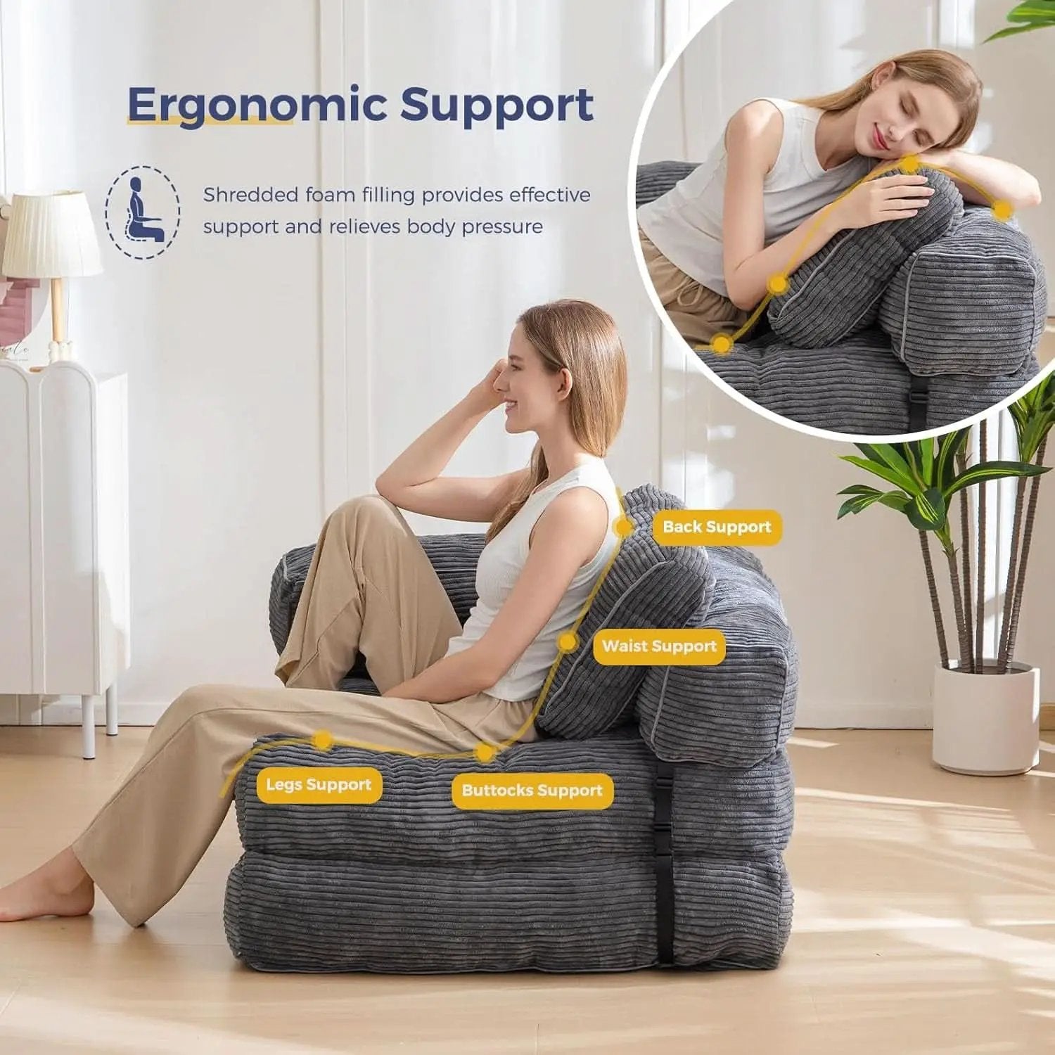 L Shaped Folding Sofa Bed Grey Convertible Sleeper Sofa from PriceLows™