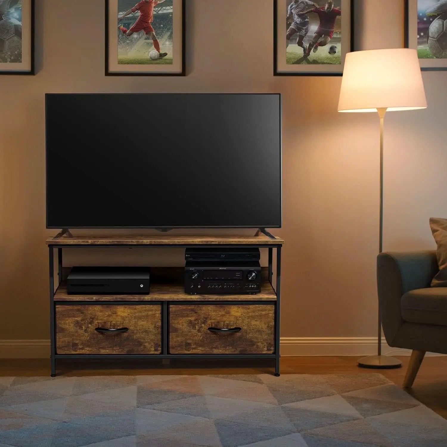 2 Drawer TV Stand Chest For Living Room With Open Shelf And Fabric Drawers For Media Storage from PriceLows™