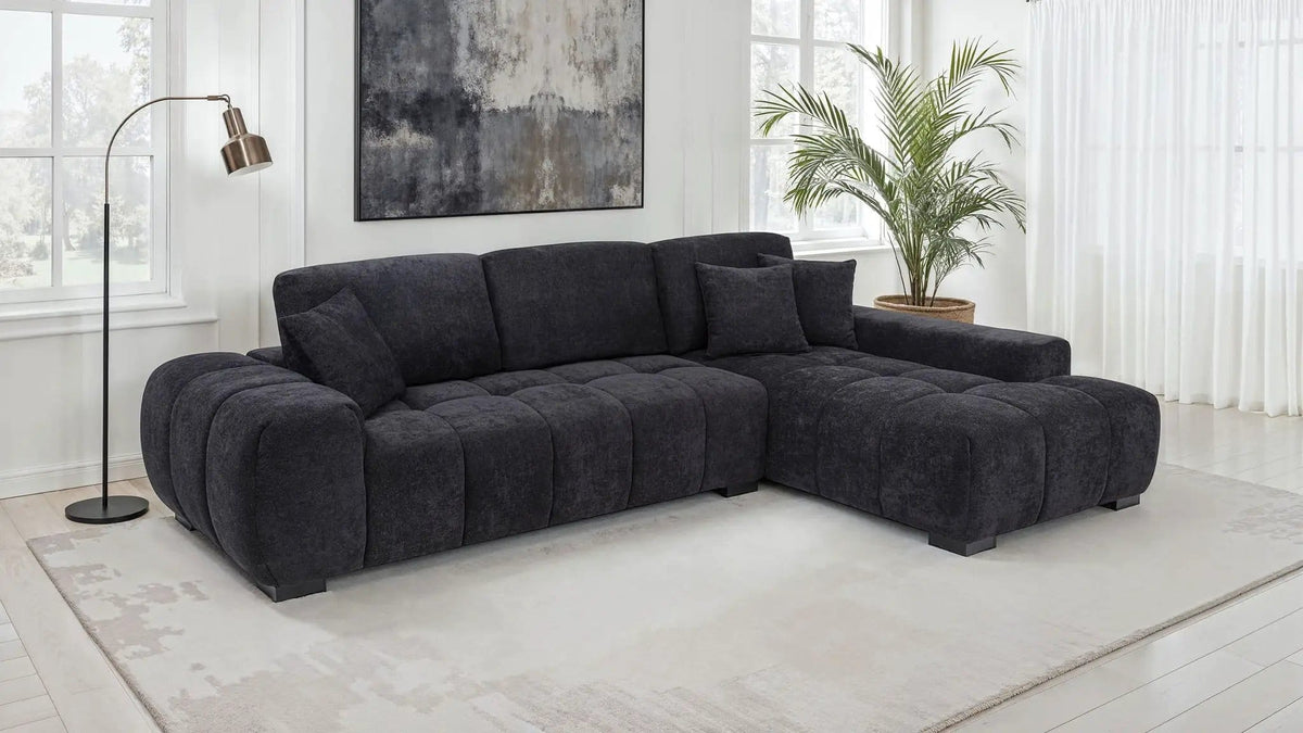 Octavia Upholstered Sectional Chaise Sofa | 119.25 x 79.5 x 35.5 in | Fabric | Black