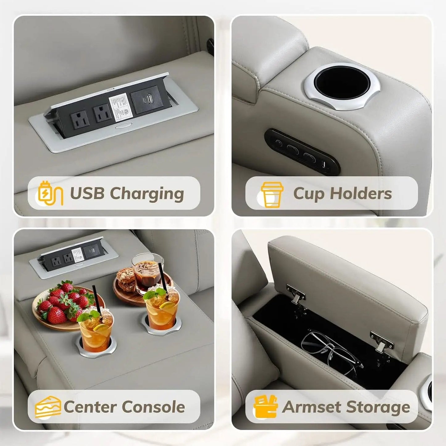 Power Recliner Sofa With Adjustable Headrest USB Charging from PriceLows™