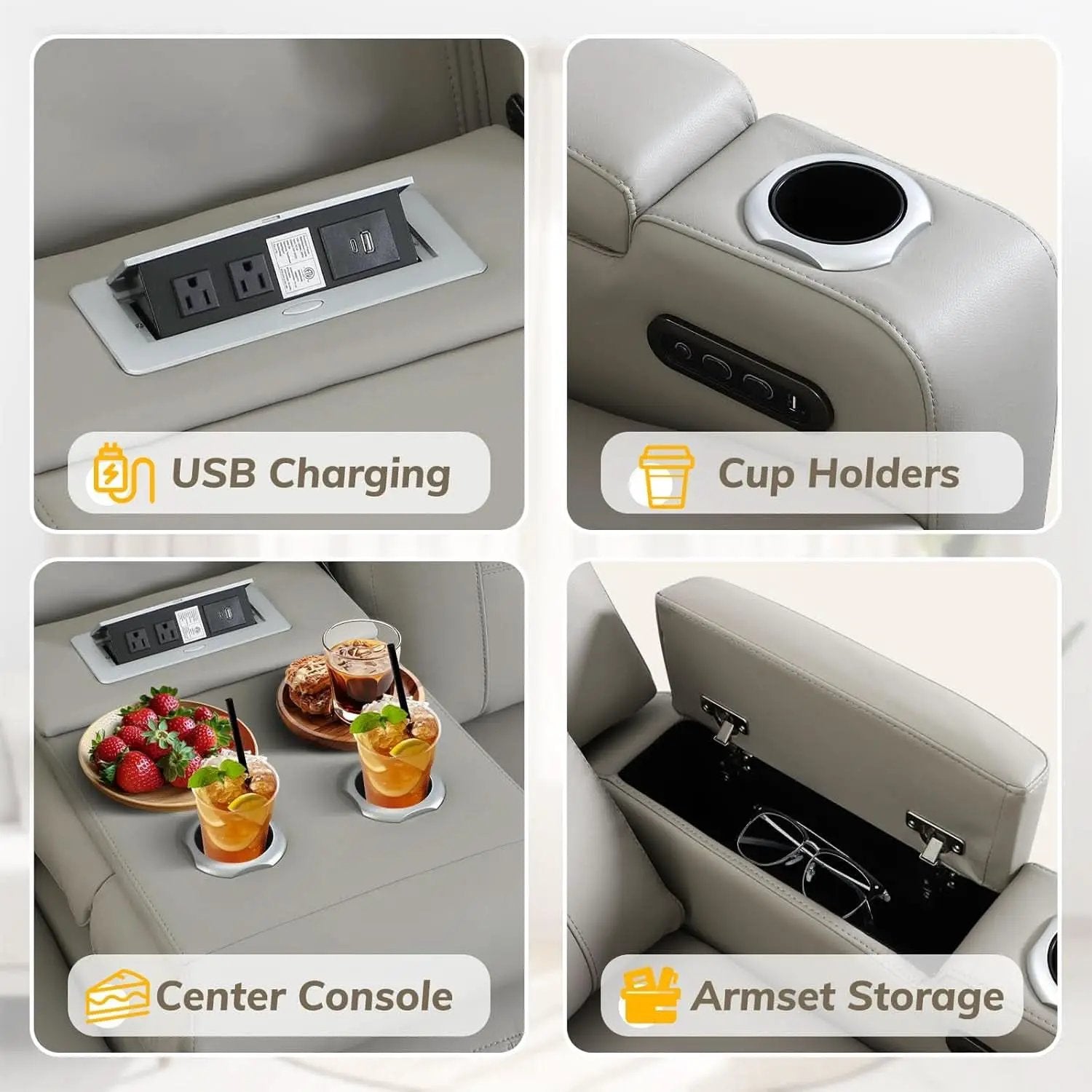 Power Recliner Sofa With Adjustable Headrest USB Charging from PriceLows™