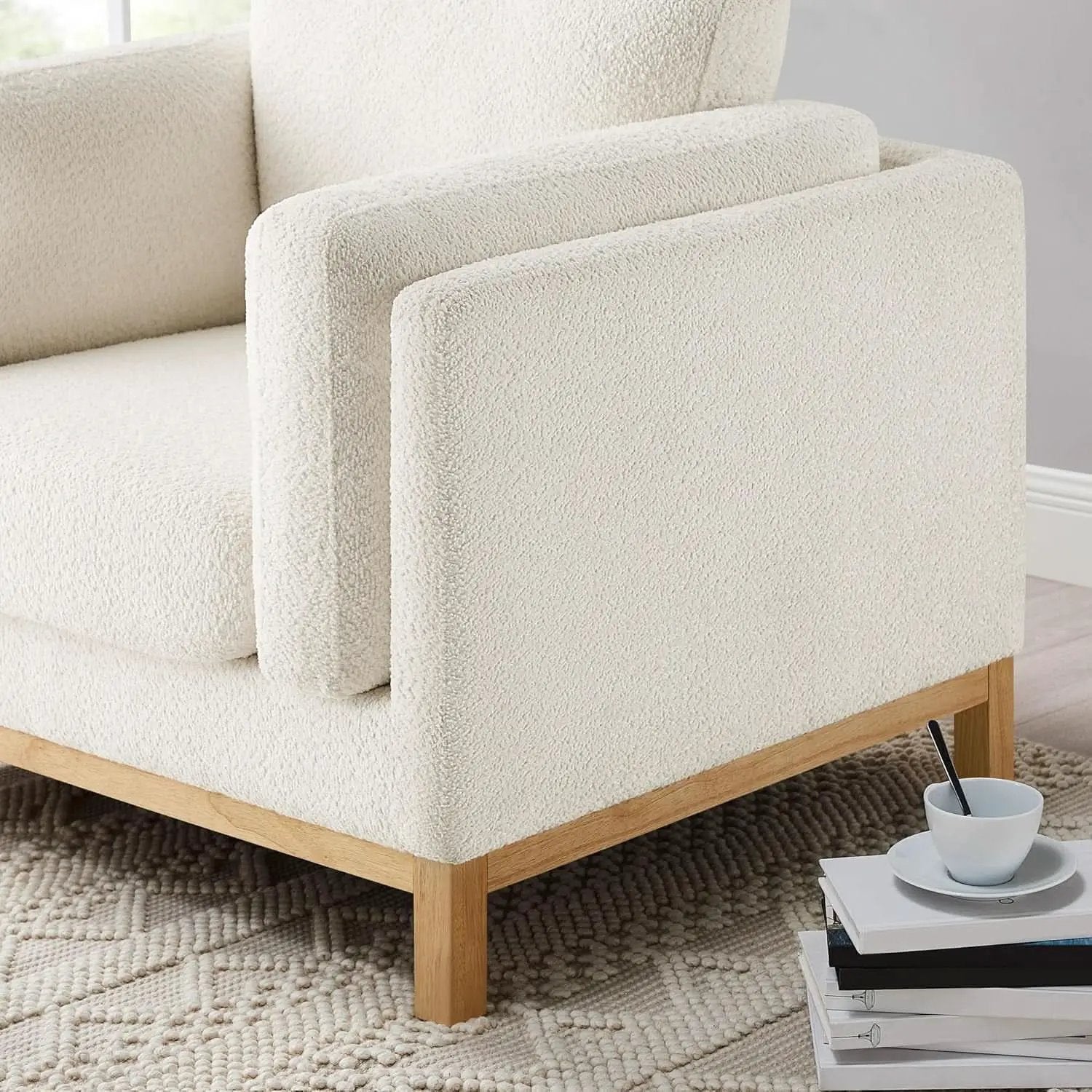 Beige 41.34 Inches Boucle Upholstered Accent Chair from PriceLows™