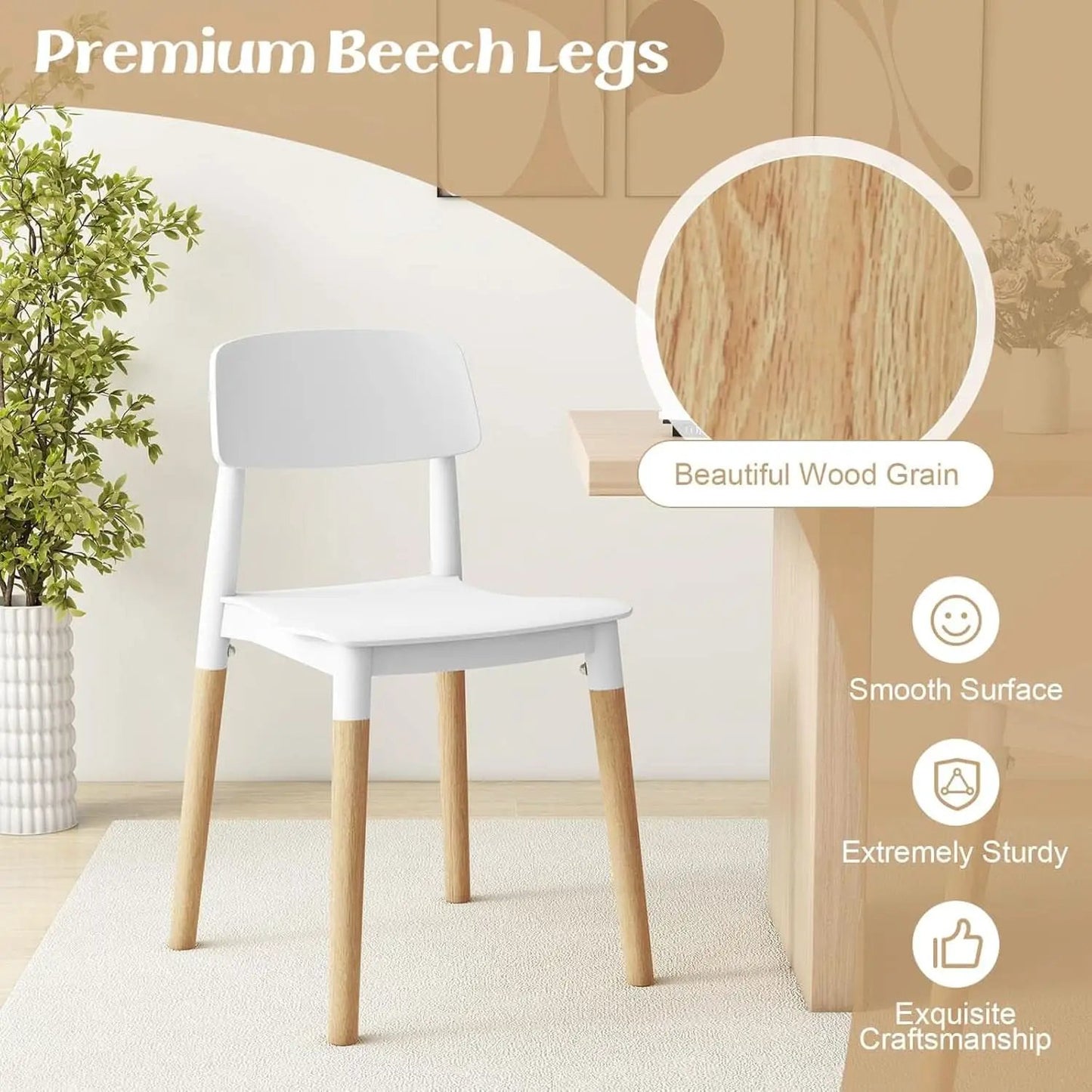 White Wooden Dining Chairs Set of 4 With Ergonomic Backrest from PriceLows™