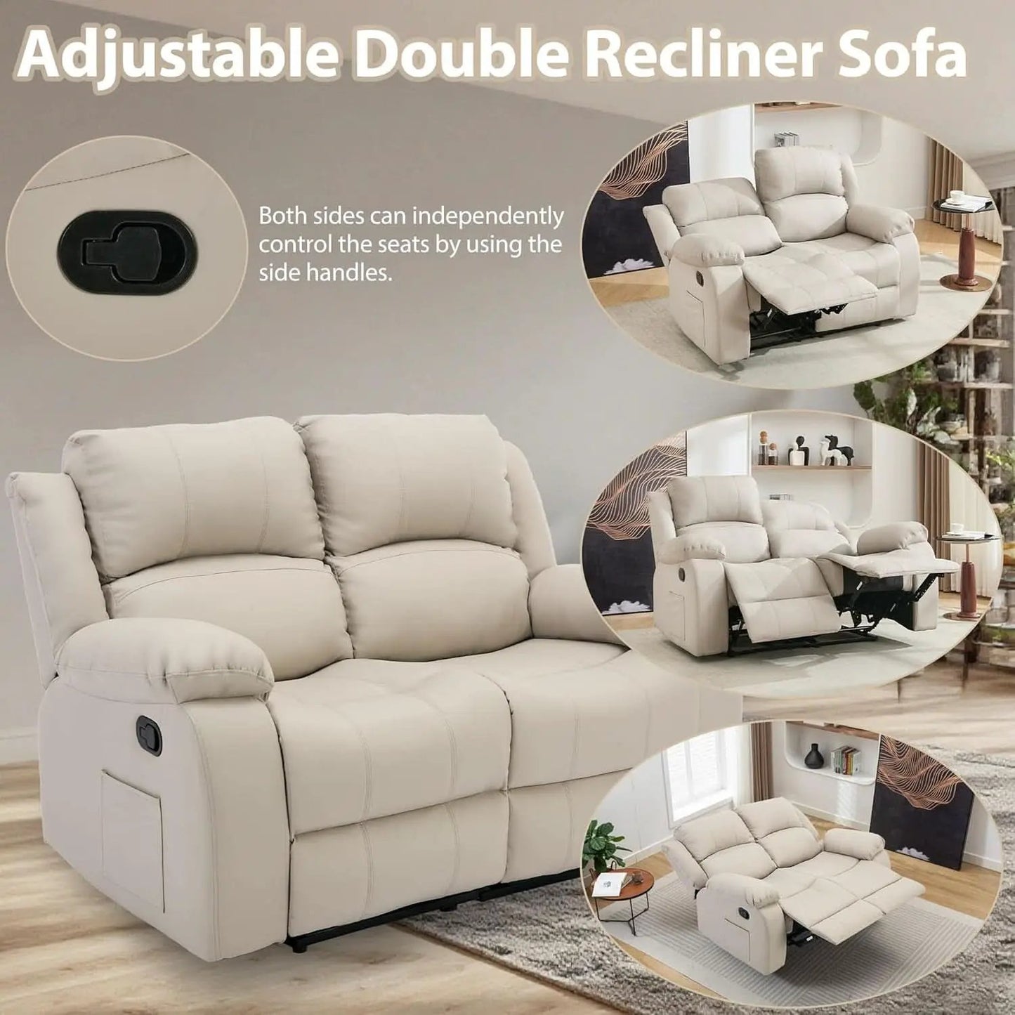Manual Leather Loveseat Recliner Sofa With Pockets from PriceLows™