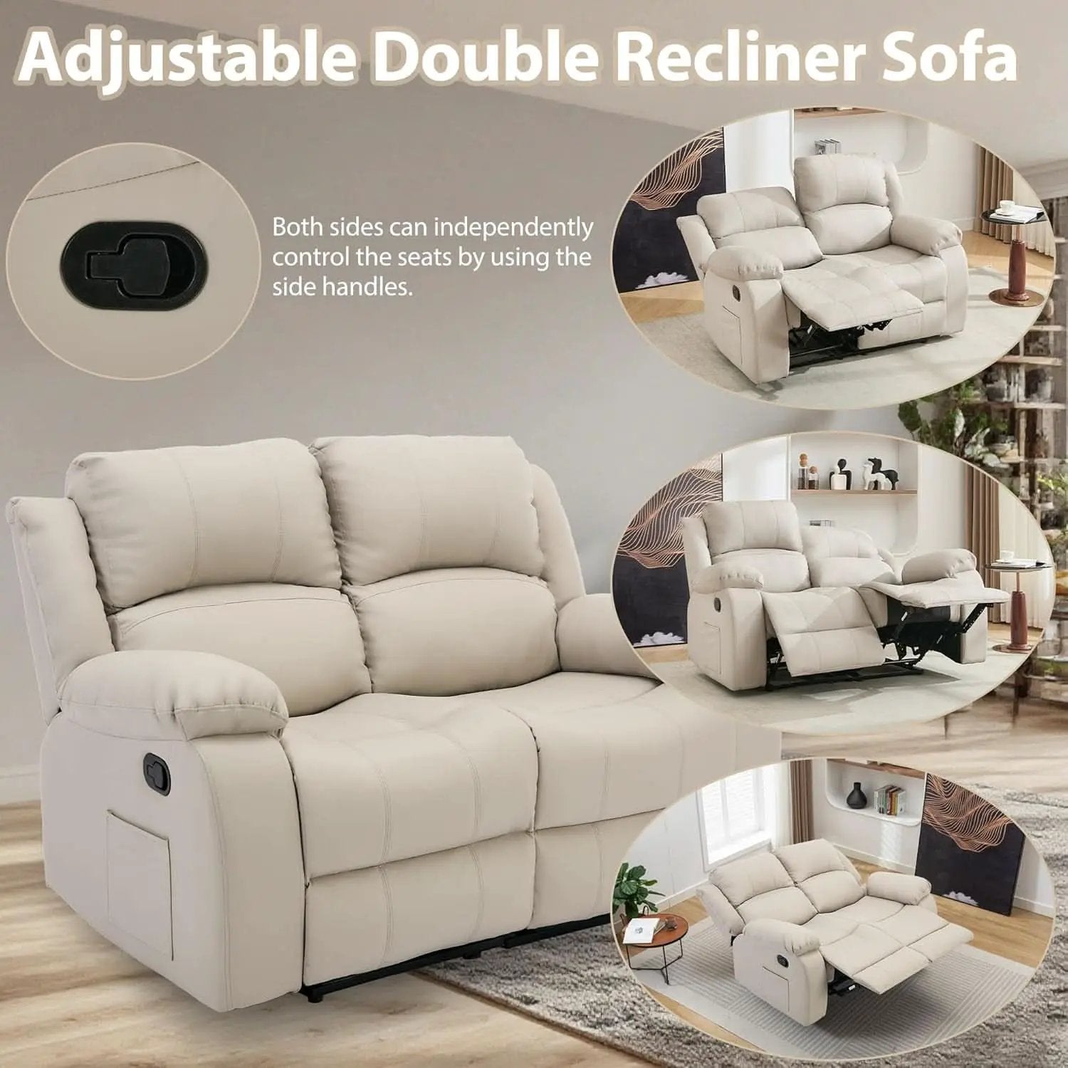 Manual Leather Loveseat Recliner Sofa With Pockets from PriceLows™