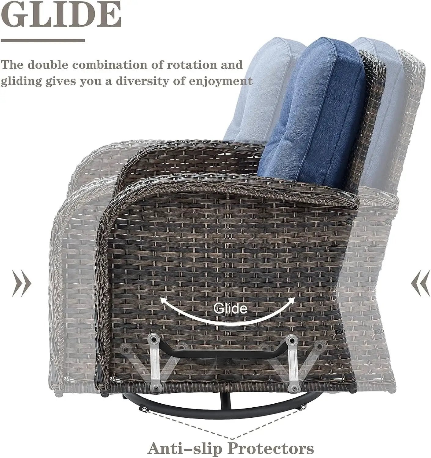 6 Piece Patio Conversation Set Brown Wicker Blue Cushions from PriceLows™