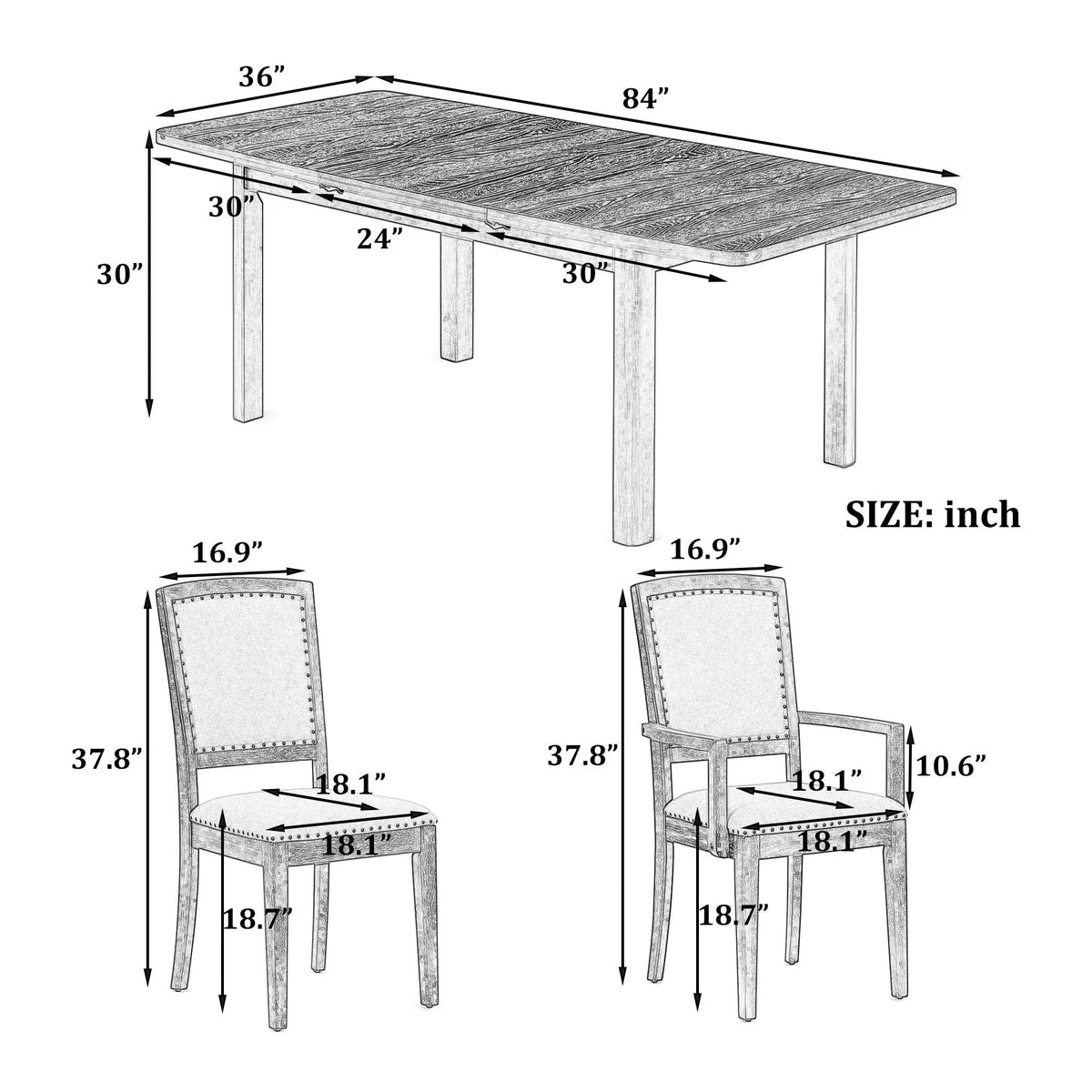 9 Piece Dining Set | Removable Leaf | Rubberwood | 24 Inch Extension