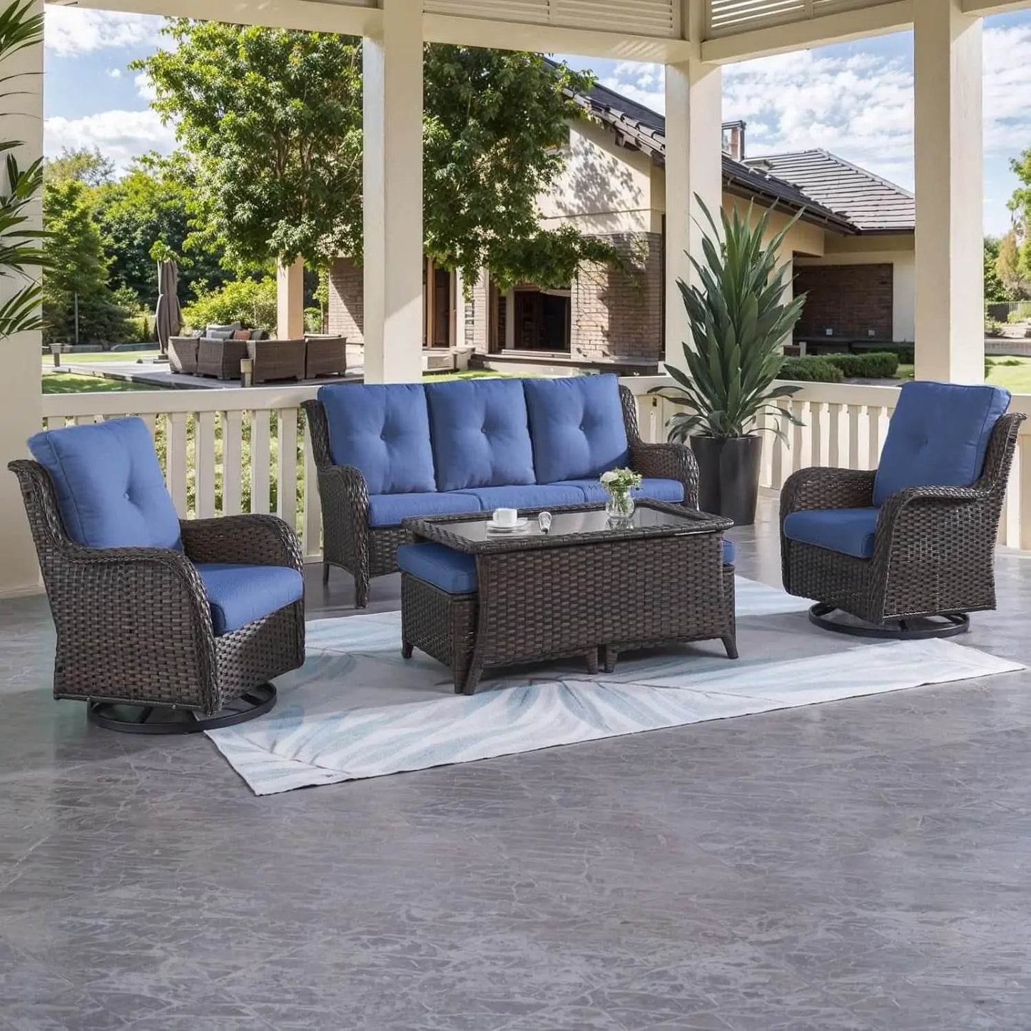 6 Piece Outdoor Patio Furniture Set With Swivel Chairs from PriceLows™